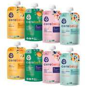 Cerebelly Organic Baby Food Pouches Variety Pack - Organic Veggie Purees for Toddlers | No Added Sugar, Fiber, Non-GMO | Blended Toddler Pouches | 4 Ounce BPA-Free Pouch | 4 Flavors | 8 Count