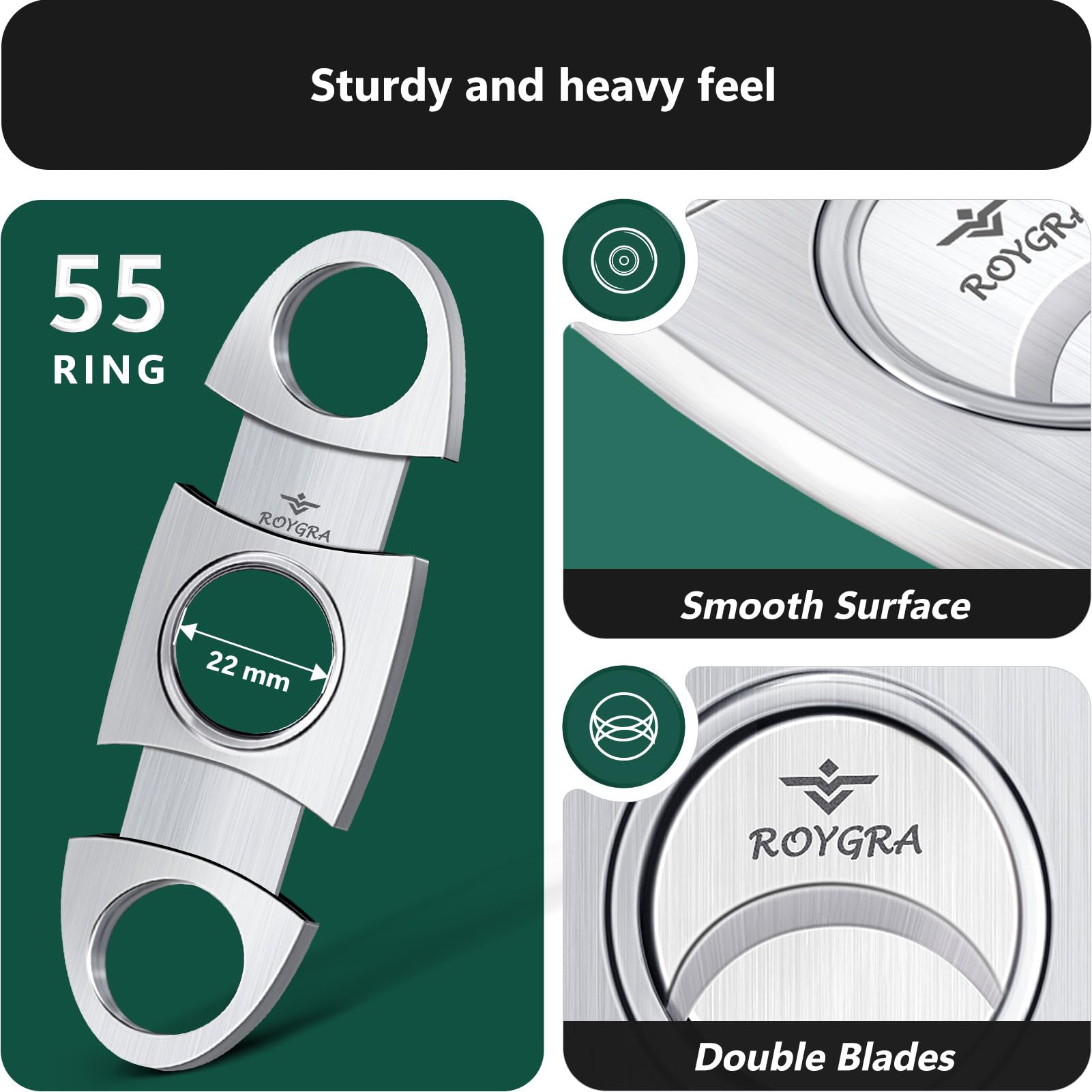 roygra Cigar Cutter Set (2 Pack), Guillotine Double Blade, Cigar Accessories for Men, Stainless Steel Smoking Accessories Tool, Portable Sharp Clean Cut - Silver