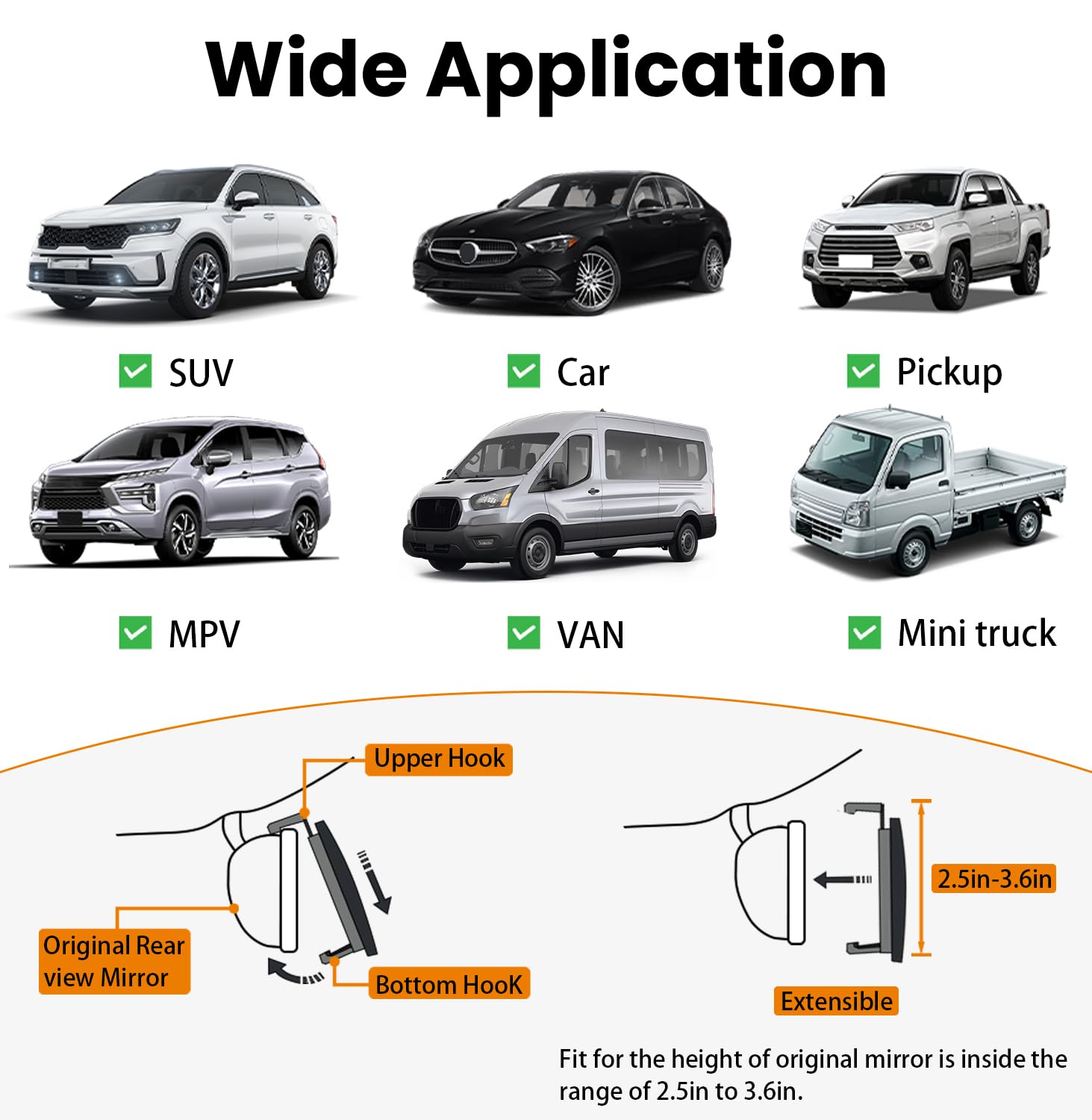 HmmtyRack Rear View Mirror, Chrome Anti-glare Panoramic Rear Mirrors Universal 12 Inch Convex Car Interior Clip on Extra Big Wide Angle Rearview Mirror Extender to Reduce Blind Spot for Car SUV Trucks