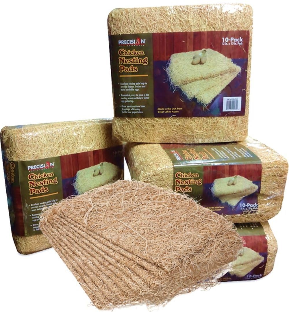 PRECISION PET Chicken Nesting Pads by Petmate – 13” x 13” Premium Chicken Bedding Fit Most Nesting Boxes – 10 Pack,Beige, Made in USA