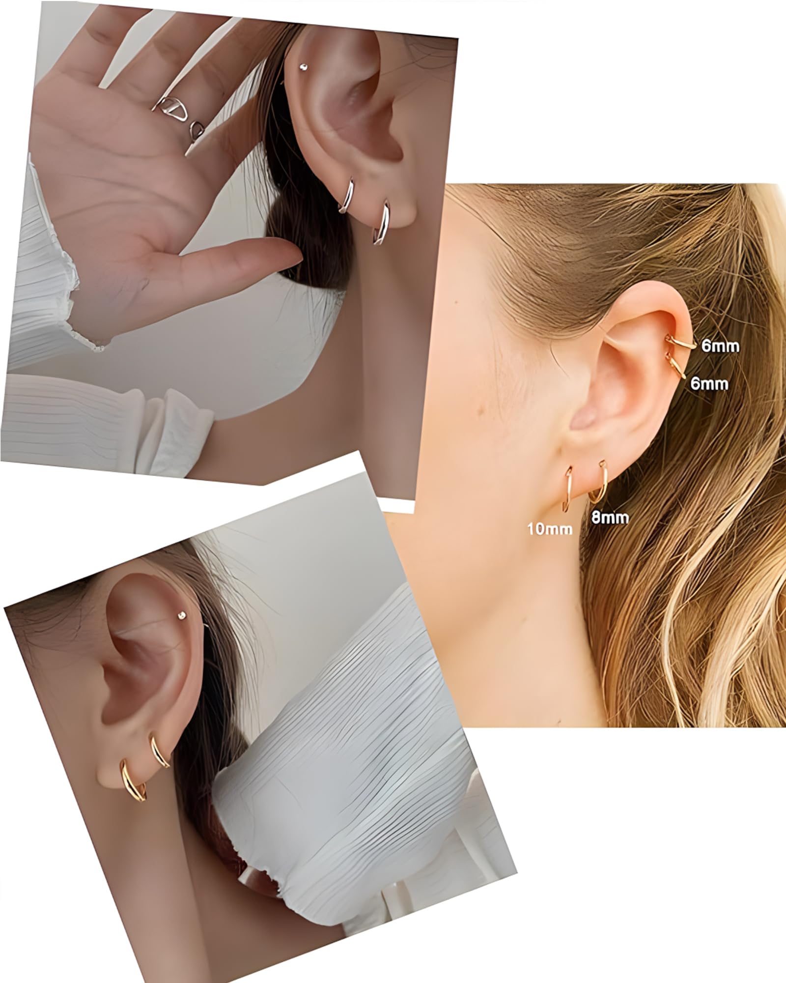 Gabry&jwl 316L Surgical Stainless Steel Hoop Earrings - 6mm, 8mm, 10mm, 12mm Silver Huggie Earrings - Hypoallergenic Cartilage Hoops for Helix, Lobes