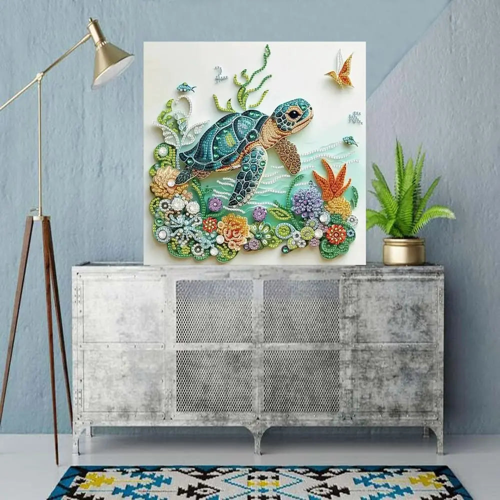 ZQEATRY Sea Turtle Animal Special Shape Diamond Art Kits for Adults,5D Diamond Painting Kits for Beginner,DIY Diamond Crystal Rhinestones Painting Kits for Home Wall Decor Gift 11.8 X 11.8inch