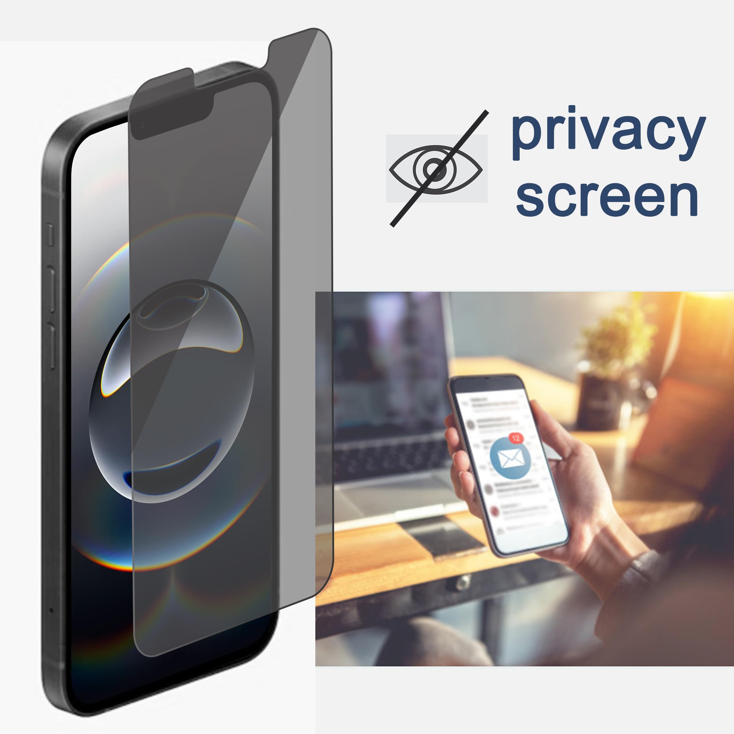 Ailun Privacy Screen Protector for iPhone 16e / iPhone 14 / iPhone 13 / iPhone 13 Pro [6.1 Inch] 2 Pack Anti Spy Private Tempered Glass Anti-Scratch Case Friendly [Not for iPhone 16 6.1 Inch]