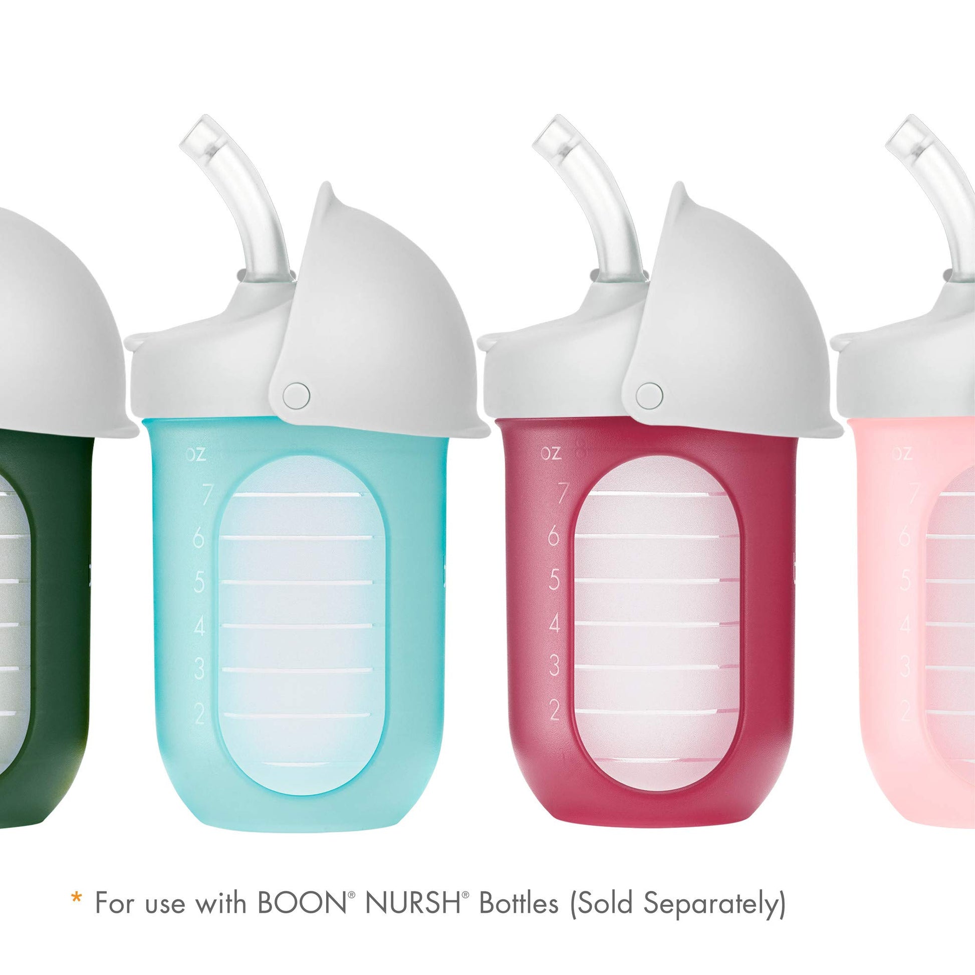 Boon Nursh Silicone Straw Sippy Cup Lid - Conversion Top for Bottles - Toddler Cup Top - Changes Baby Bottles into Cups - 2 Count
