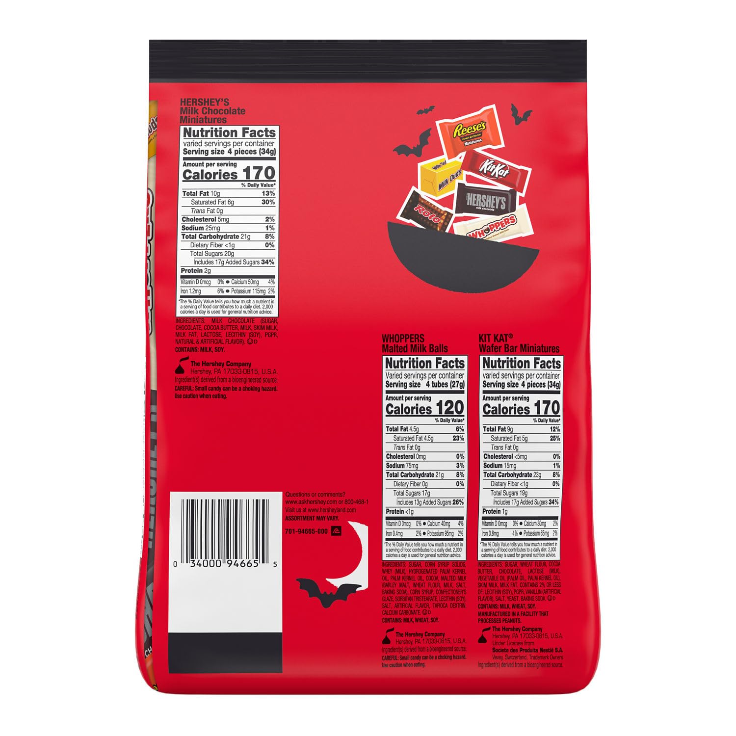 Hershey Miniatures Assorted Flavored, Halloween Candy Bulk Bag, 35.93 oz (115 Pieces)