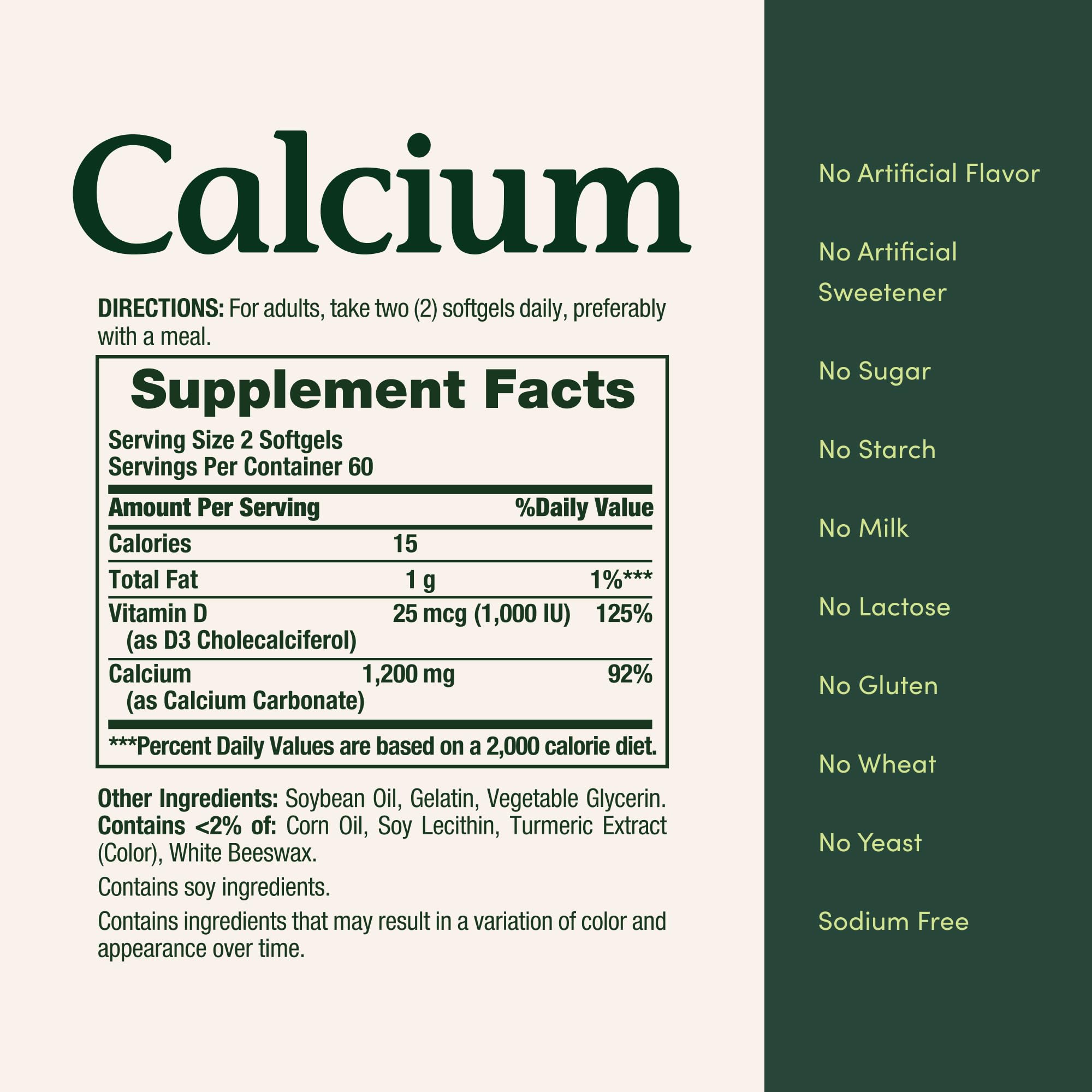 Nature's Bounty Calcium 1200 mg with 1000 IU Vitamin D3 - Bone Health Softgels, Calcium and Vitamin D Supplement, Gluten Free, 2 Softgels per Day, 120 ct (Pack of 1)