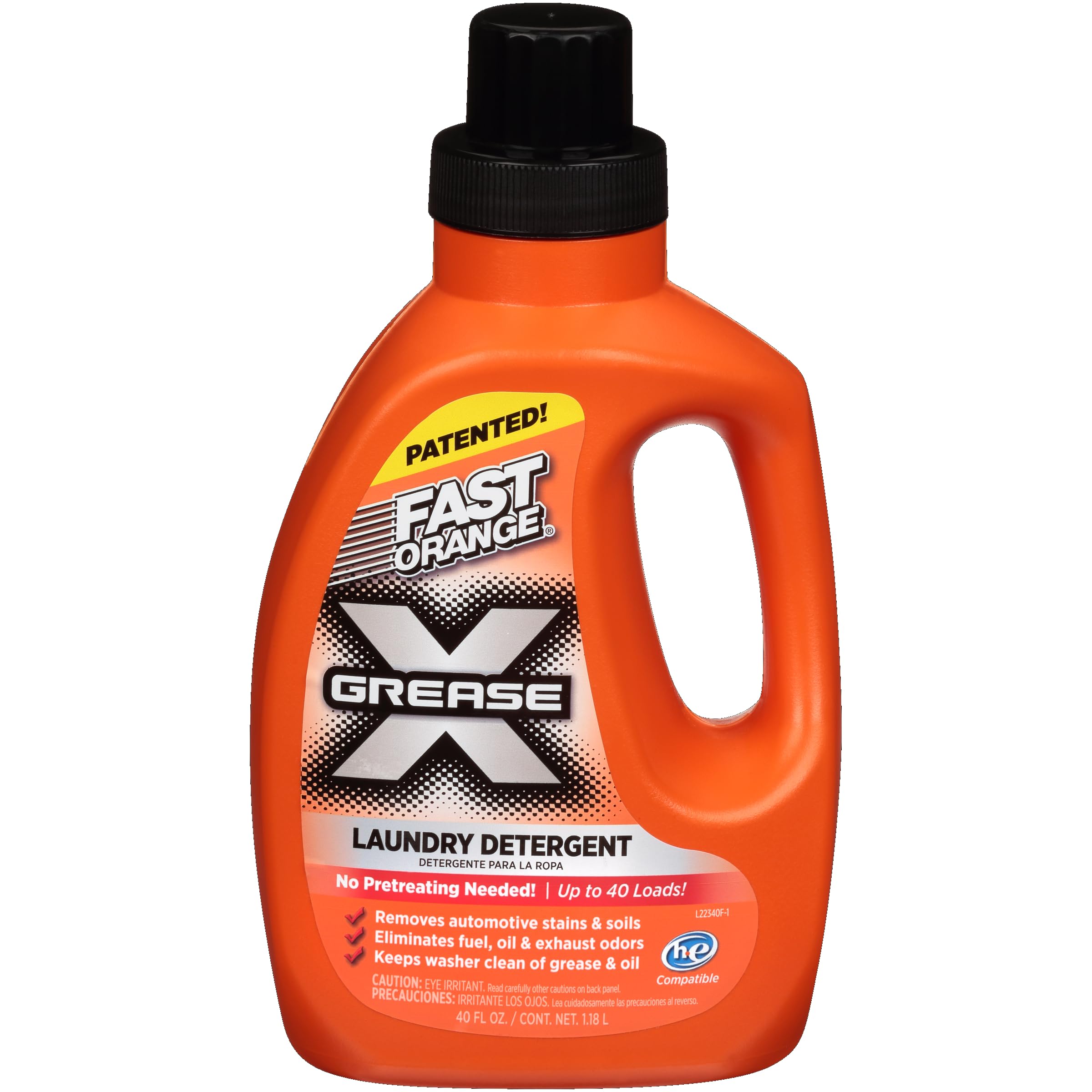 Fast Orange 22340 Fast Orange Grease X سائل منظف الغسيل للميكانيكيين، 40 أونصة سائلة. مزيل البقع والأوساخ والروائح للملابس، تركيبة قوية ومزيل شحوم لتنظيف عميق للملابس الرياضية