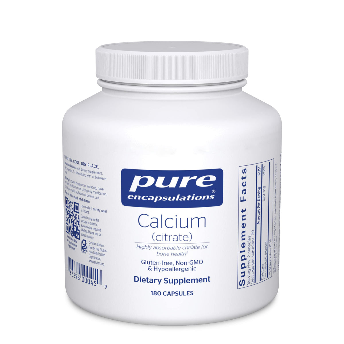Pure Encapsulations Calcium (Citrat) – Nahrungsergänzungsmittel zur Unterstützung der Knochen-, Zahn-, Darm- und Herz-Kreislauf-Gesundheit* – mit Premium Calciumcitrat – 180 Kapseln