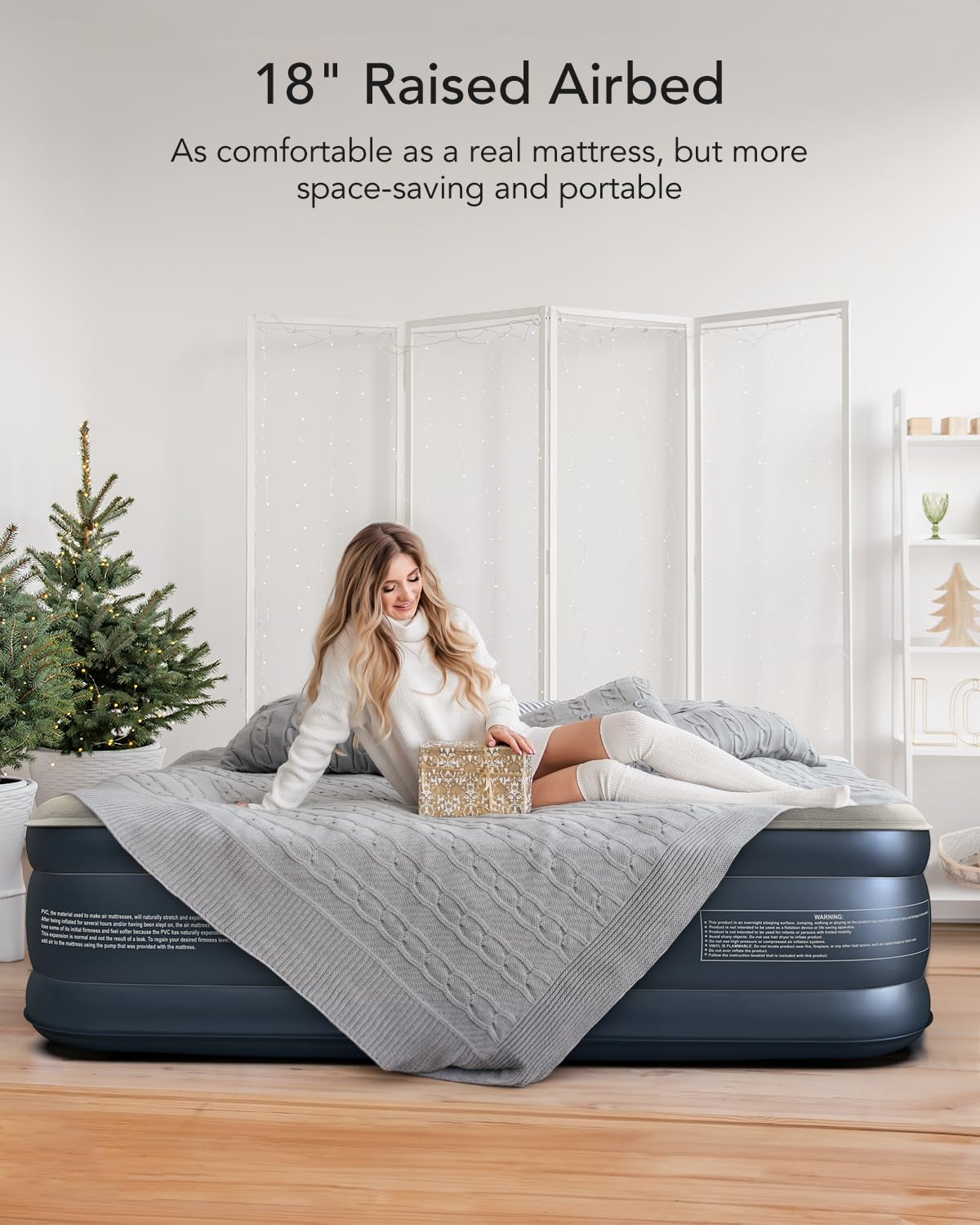 iDOO Queen Air Mattress with Built in Pump, 18 Raised Comfort Inflatable Blow up Mattress, Upgraded Four Chamber Portable Air Bed for Camping, Guests and Home, Colchon Inflable, 650 lbs Max