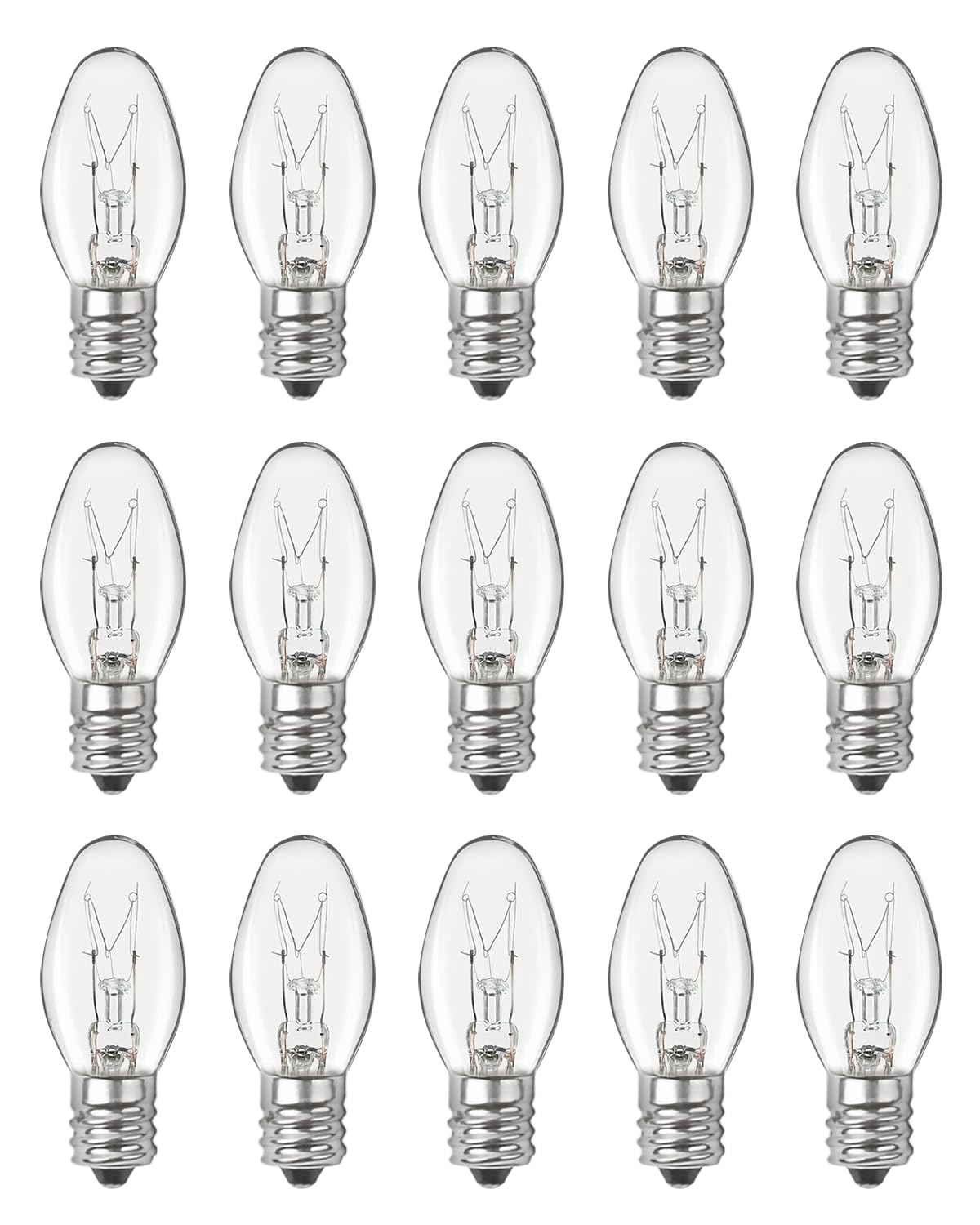 OuuKoo Salzlampen-Glühbirnen – 15 Watt Glühbirnen für Scentsy Wachswärmer – C7 Ersatzbirnen für Stecker-Wachs-Diffusor – Warmweiß – Dimmbar, 15 Stück