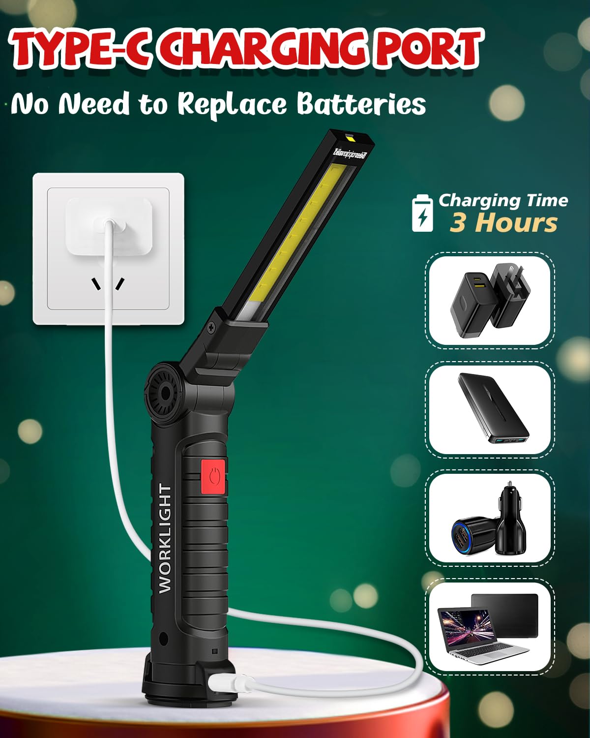 Coquimbo Tool Gifts for Men Dad Him Husband, Rechargeable LED Work Light BBQ Grill Light Accessories with Magnetic Base, 360° Rotate Mechanic Flashlight Stocking Stuffers for Men Adults (2 Pack Black)