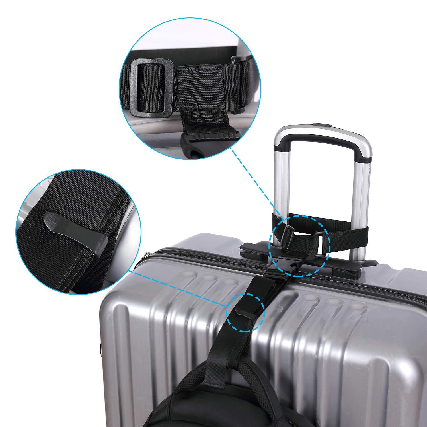 Vigorport Luggage Connector, Straps for Suitcase, Add A Bag Adjustable Attachment Accessories 1.25" Endless for Connect Your 3 Luggage Together-2 Pack Black-Extended Size