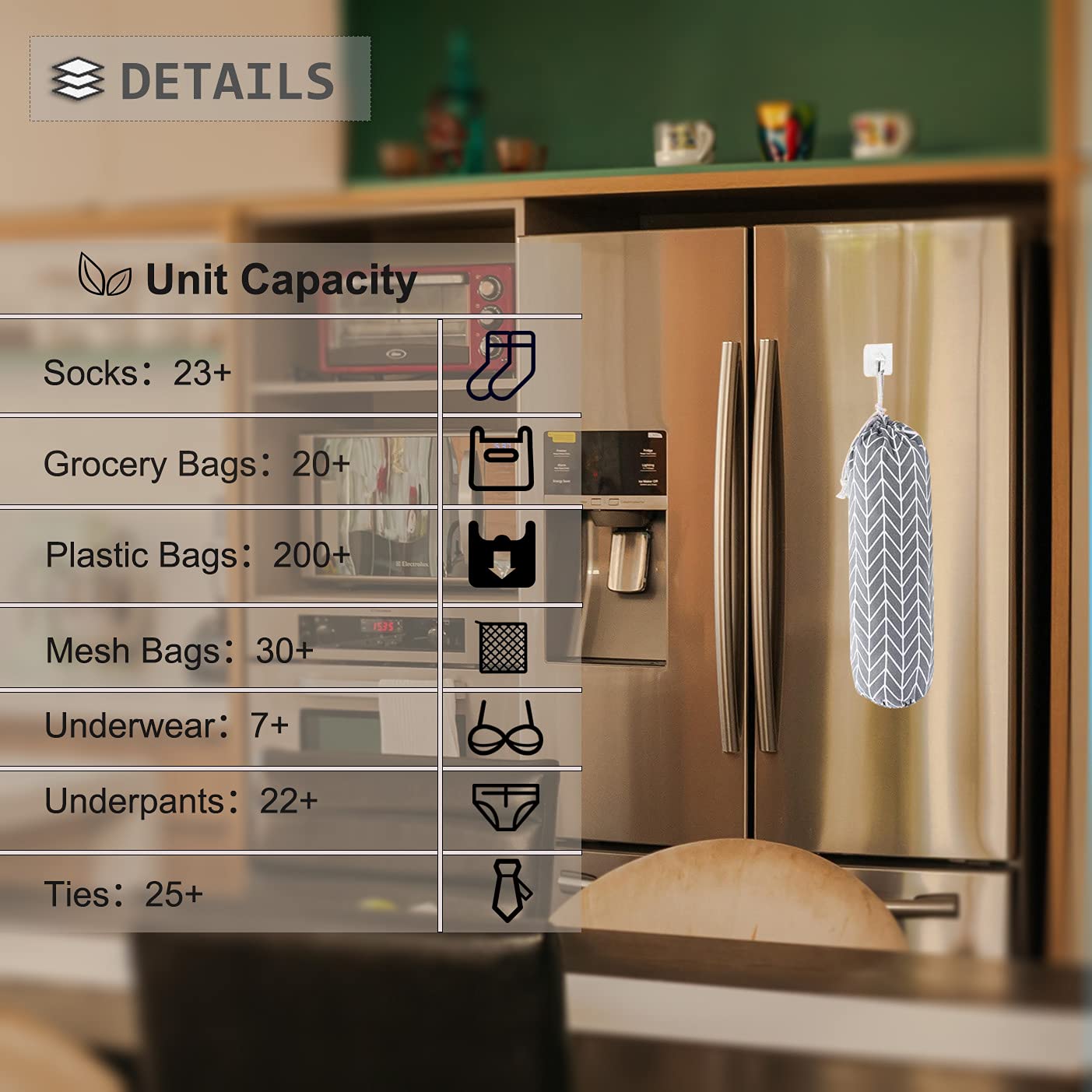 Wall Mount Plastic Grocery Bag Organizer/Holder,Washable Shopping Bags Carrier,Storage Dispenser ​for Home Kitchen Travelling, Free Adjustment with Drawstring, Large, Gray, 22x9"