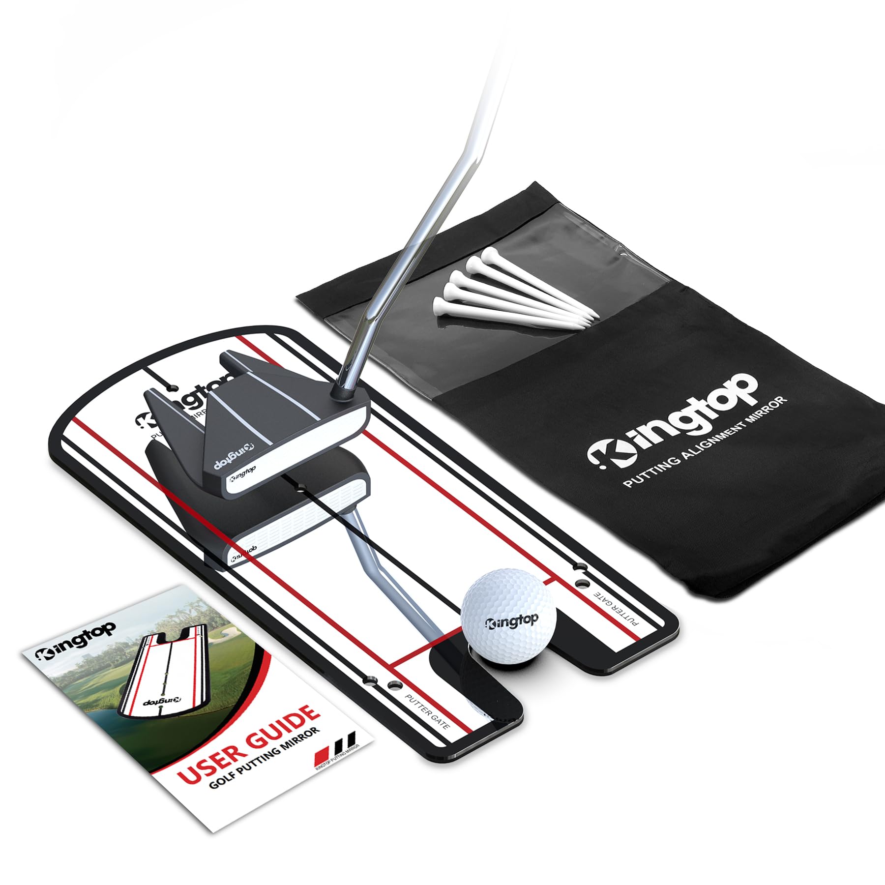 KINGTOP Classic Golf Putting Mirror - Portable Alignment Putting Training Aids for Consistency & Accuracy - Ideal for Indoor | Outdoor Practice, with Carry Bag and Golf Tees