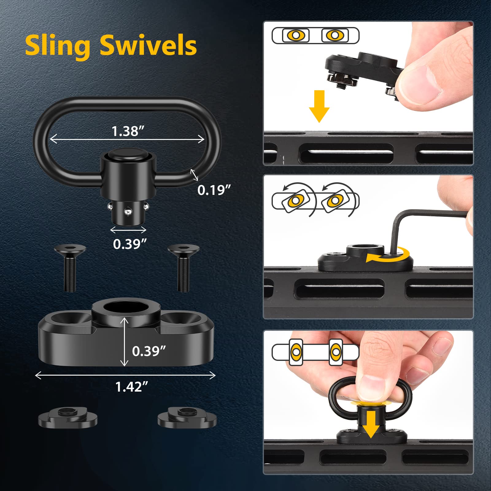 CVLIFE Rifle Sling Traditional Two Sling Adjustable Length Gun Sling for Rifle with 2 Pack 1.25” Swivel for M-Rail Black