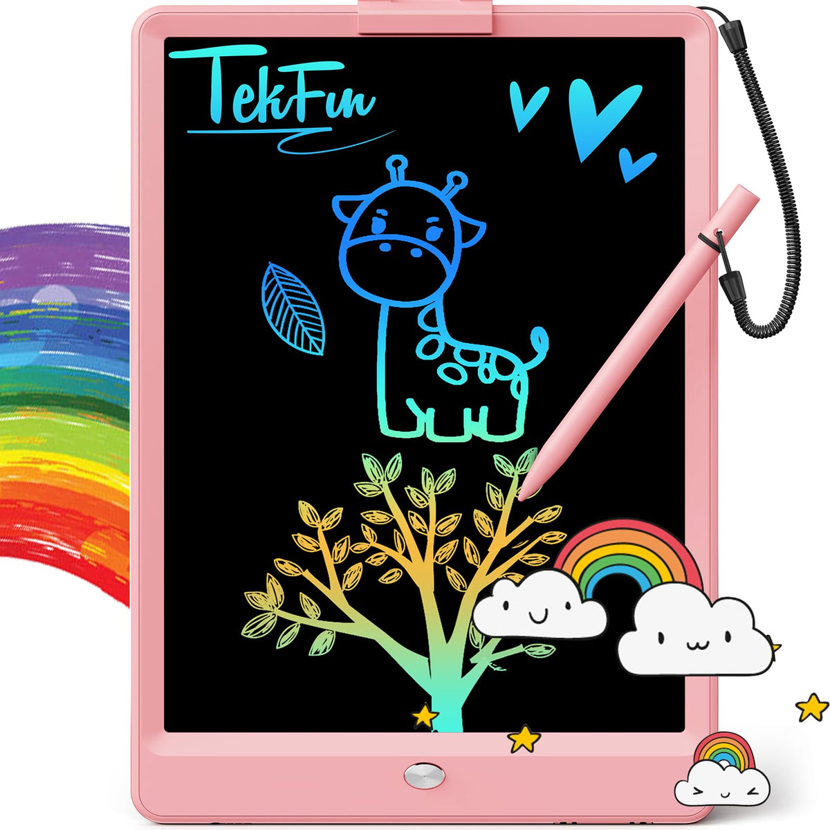 TEKFUN LCD-Schreibtafel Doodle Board, 10 Zoll Buntes Zeichentablett für Kinder, Sauber Malen für Kleinkinder, Spielzeug Geschenke für 3 4 5 6 7 8 Jahre alte Mädchen Jungen (Pink)