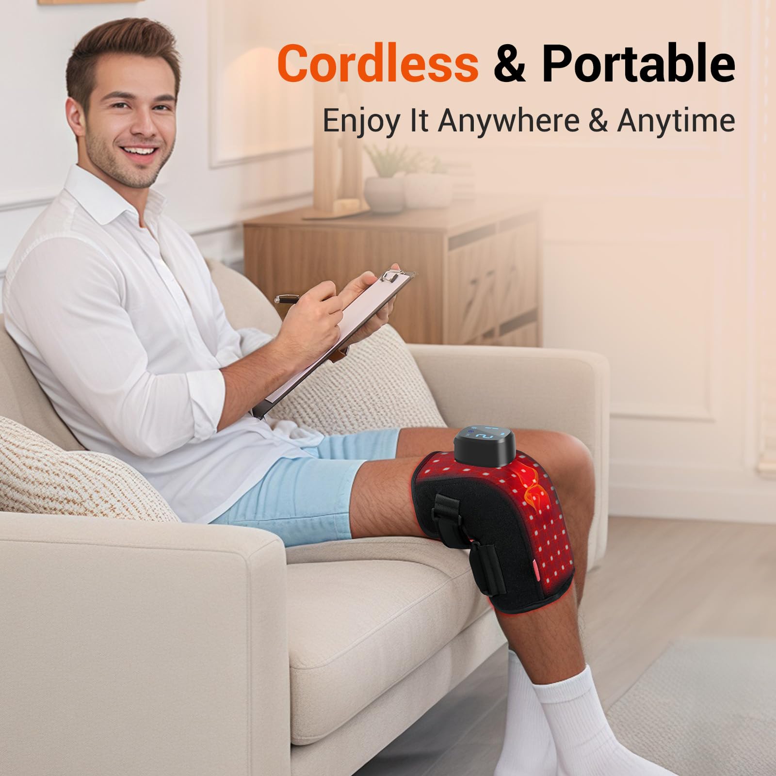 Comfytemp 3D Red Light Therapy Knee Wrap with Vibration Massage, Cordless 5000mAh Heated Knee Massager for Pain Relief, Gifts for Women Men, 660nm&850nm Near Infrared Light Brace for Knee Joint