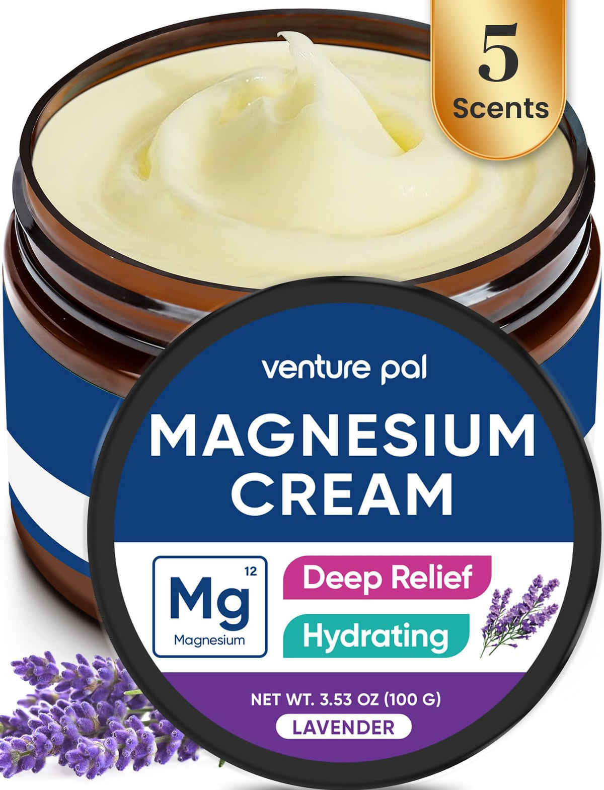 Venture Pal Magnesium Lotion, topische Magnesiumcreme für Schlaf, Wadenkrämpfe & Schmerzen, Muskelentspannung, Ruhe, feuchtigkeitsspendende Ergänzung mit Kokosnussöl, Sheabutter & Hyaluronsäure, sicher für Kinder