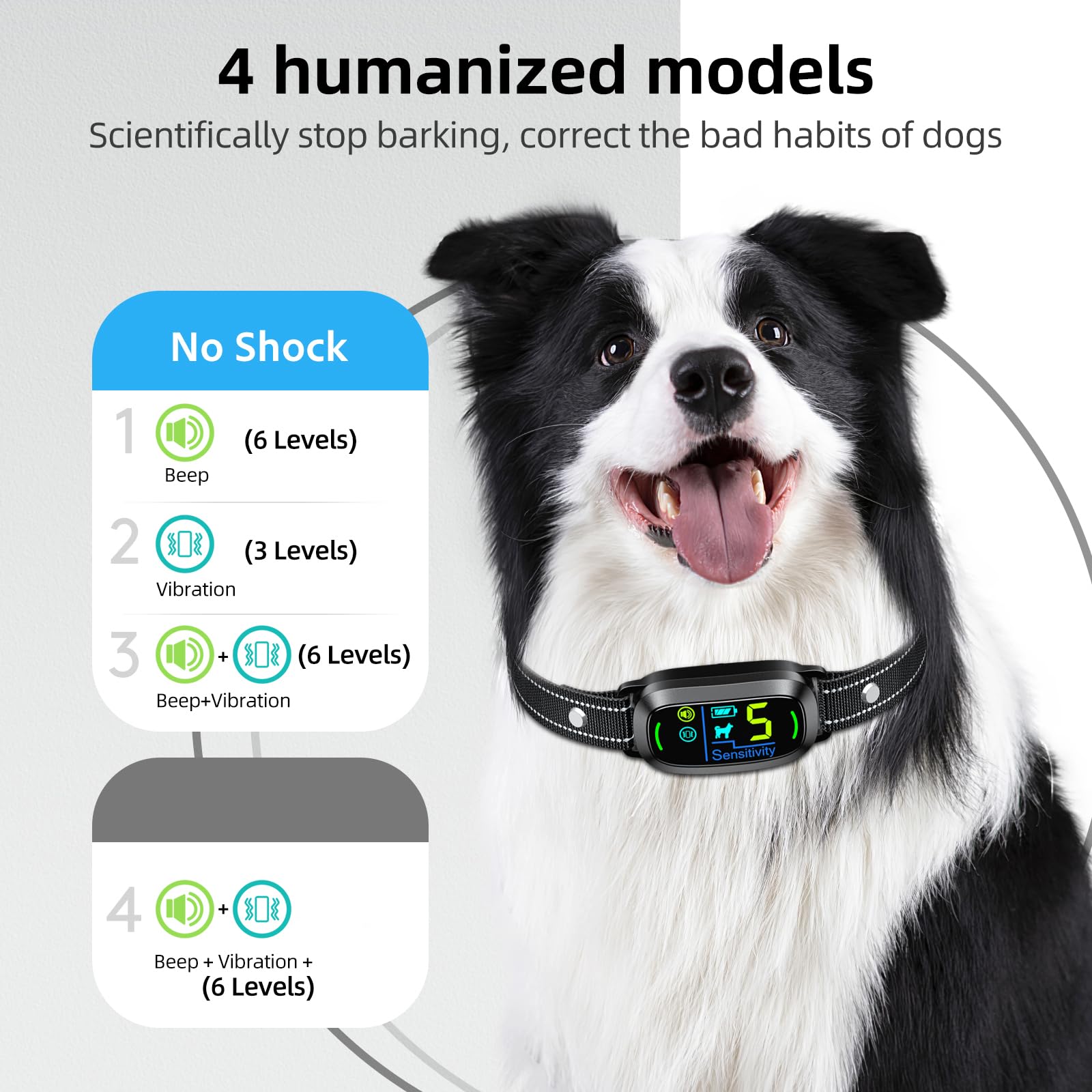 FAFAFROG Dog Bark Collar for Large Medium Small Dogs, Rechargeable Smart Bark Collar, Anti Barking Training Collar with 5 Adjustable Sensitivity Beep Vibration (Black)