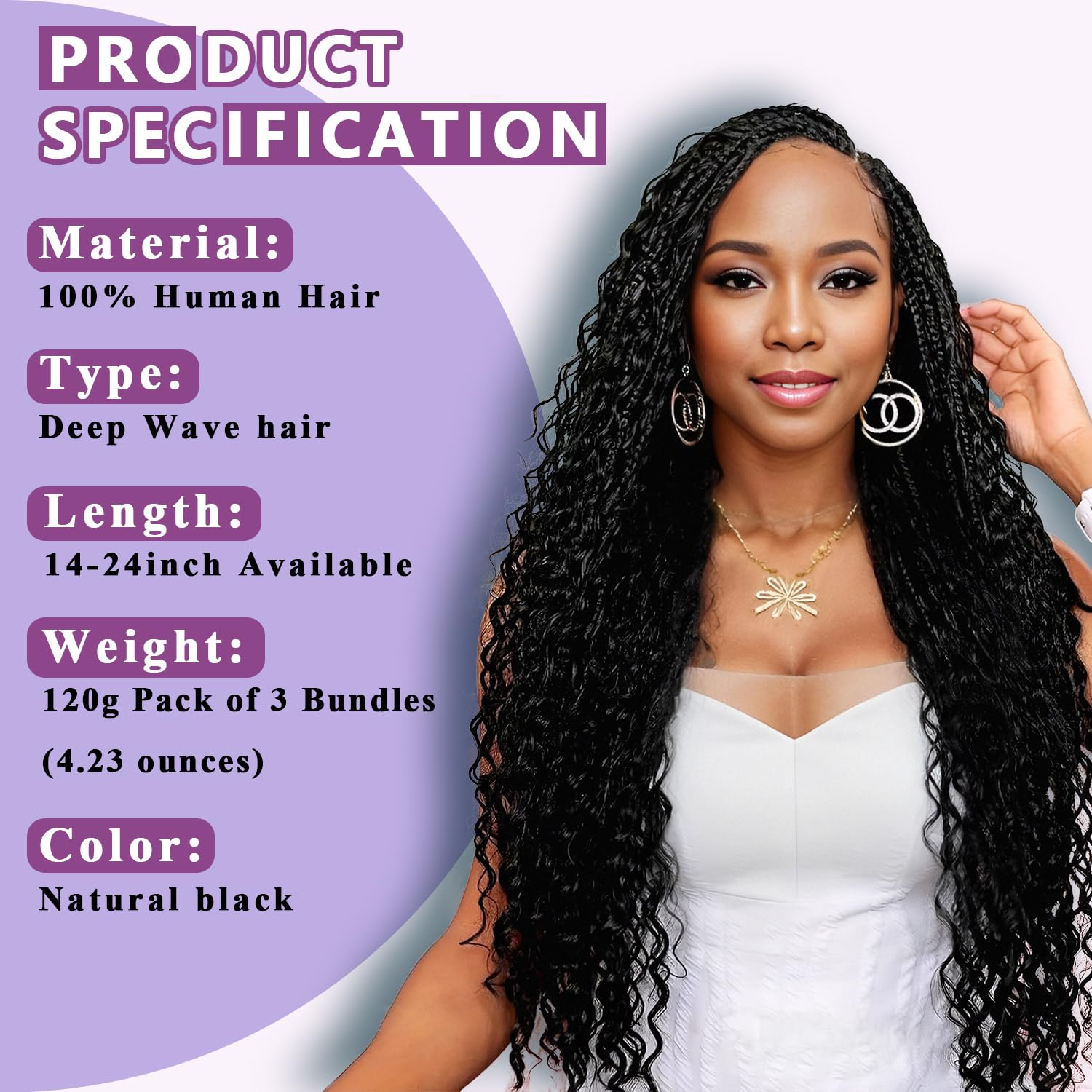 Afihond Human Braiding Hair For Boho Braids 120g Deep Wave Bulk Human Hair for Braiding Knotless 12A 100% Unprocessed Brazilian Virgin Hair Extensions Bulk Bohemian 3 Bundles Natural Color 18inch