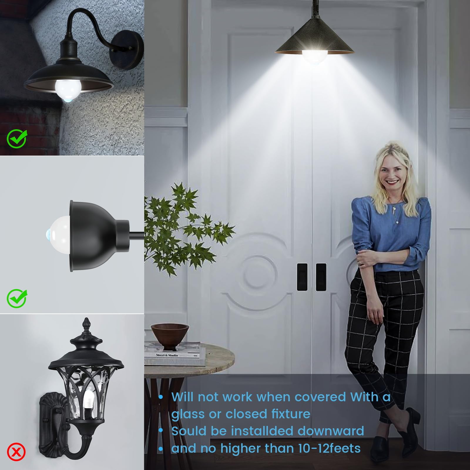 Motion Sensor Light Bulbs, 13W (100Watt Equivalent), Motion Activated Dusk to Dawn Security LED Bulb, 5000K Daylight, Energy-Efficient, for Indoor and Outdoor Lighting, Porch, Stairs, Hallway 2Pack