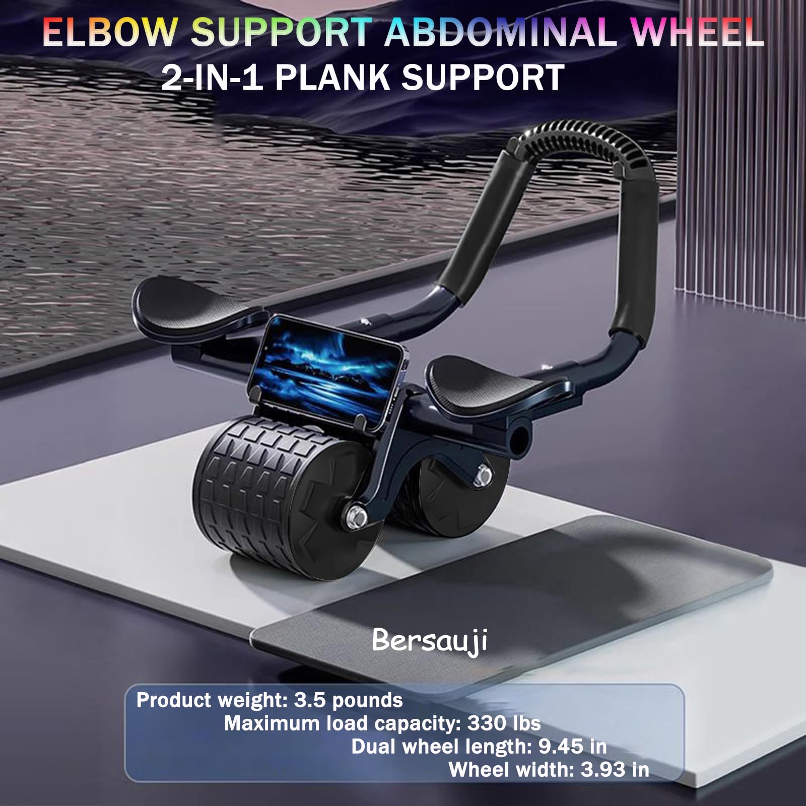 Bersauji 2025 New Ab Roller Wheel with Knee Mat &Timer, Automatic Rebound Abdominal Wheel, Ab Abdominal Exercise Roller with Elbow Support, Abs Workout Equipment Ab Exercise Roller for Women Men..