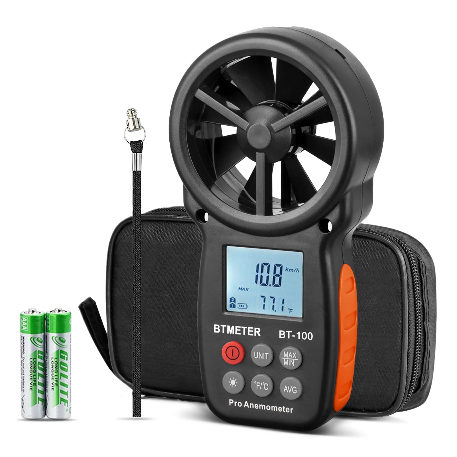 BTMETER BT-100 Handheld Anemometer, Digital Wind Speed CFM Meter Gauge Air Flow Velocity Tester for HVAC Shooting Drone, Wind Chill, 14℉-113℉ Wind Temperature
