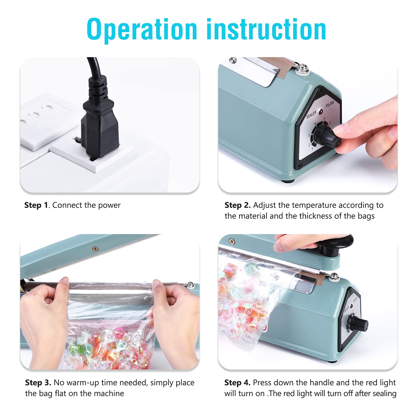 METRONIC Impulse Sealer 8 inch, Manual Heat Sealer Machine for Plastic Bags, Shrink Wrap Bag Sealers Heavy Duty Sealing Machine With Repair Kit (Blue)