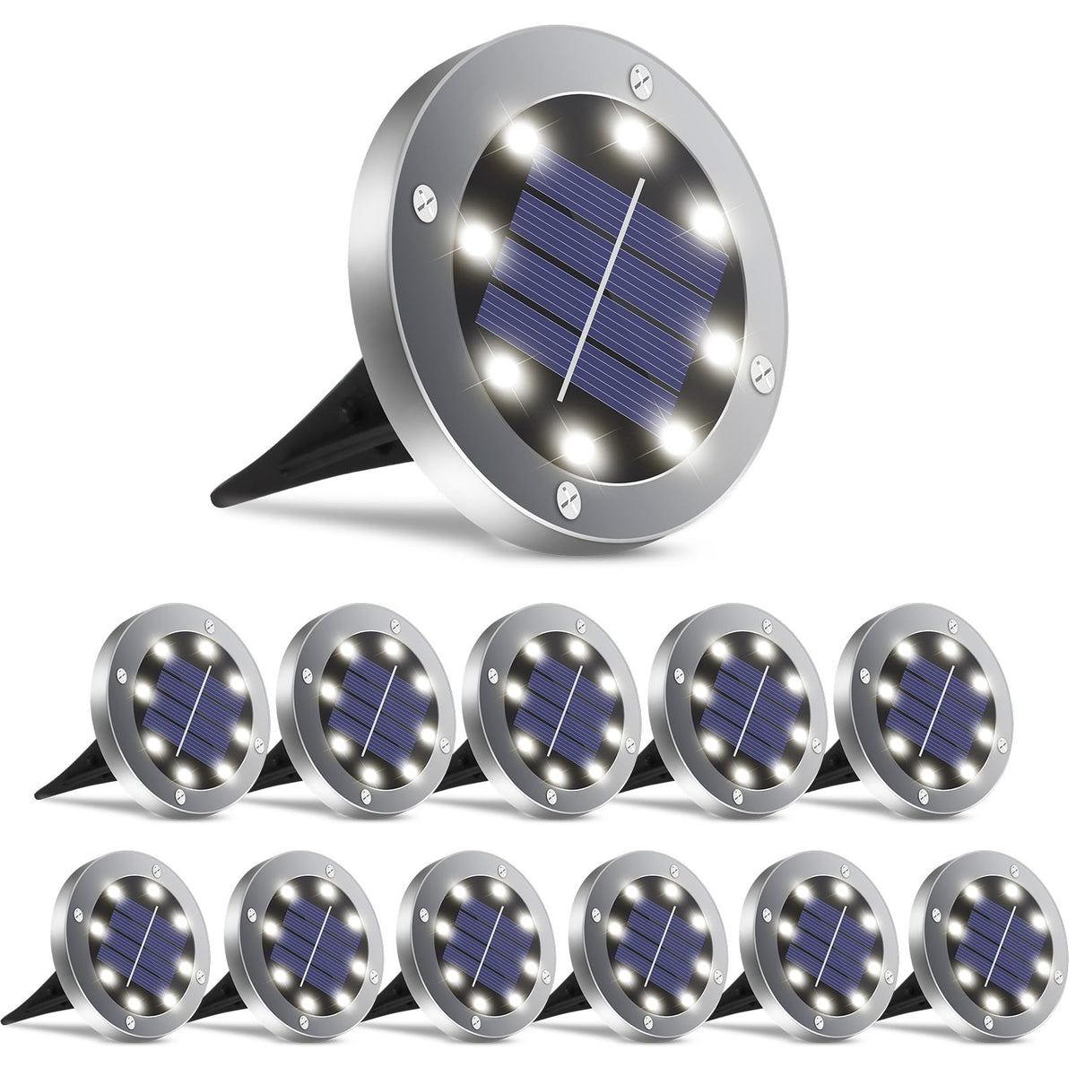 Solar Lights Outdoor 12 Pack, Solar Garden Outdoor Waterproof Pathway Lights Bright In-Ground Light Outdoor Lighting Decor for Lawn, Patio, Yard, Driveway, Step and Walkway White Light
