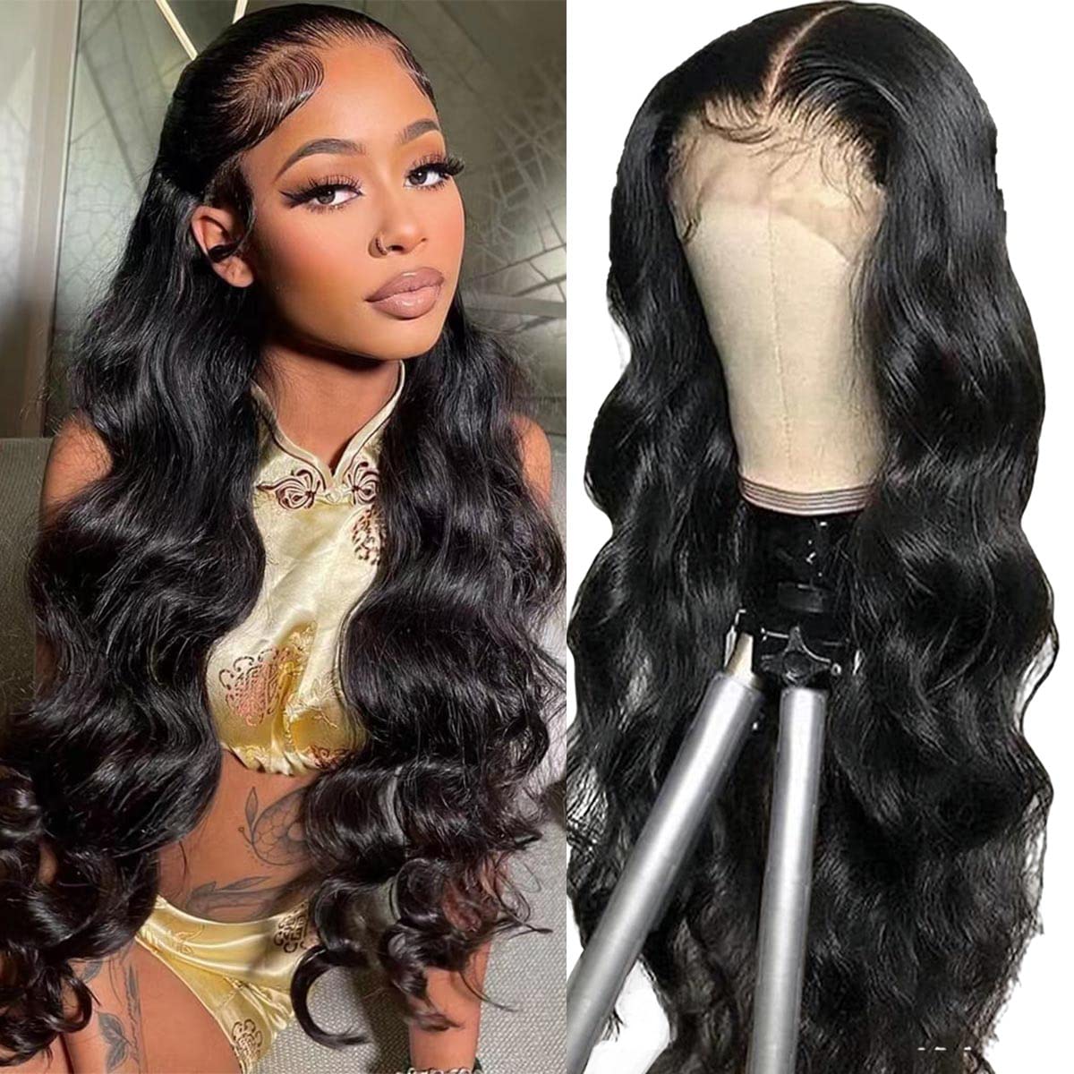 FASCARA 13x4 Body Wave Lace-Front-Perücke Echthaar Vorgezupft 180% Dichte HD Transparente Lace-Frontal-Perücken für Frauen, 9A, leicht gebleichte Knoten, mit Babyhaaren, 18 Zoll, Naturfarbe