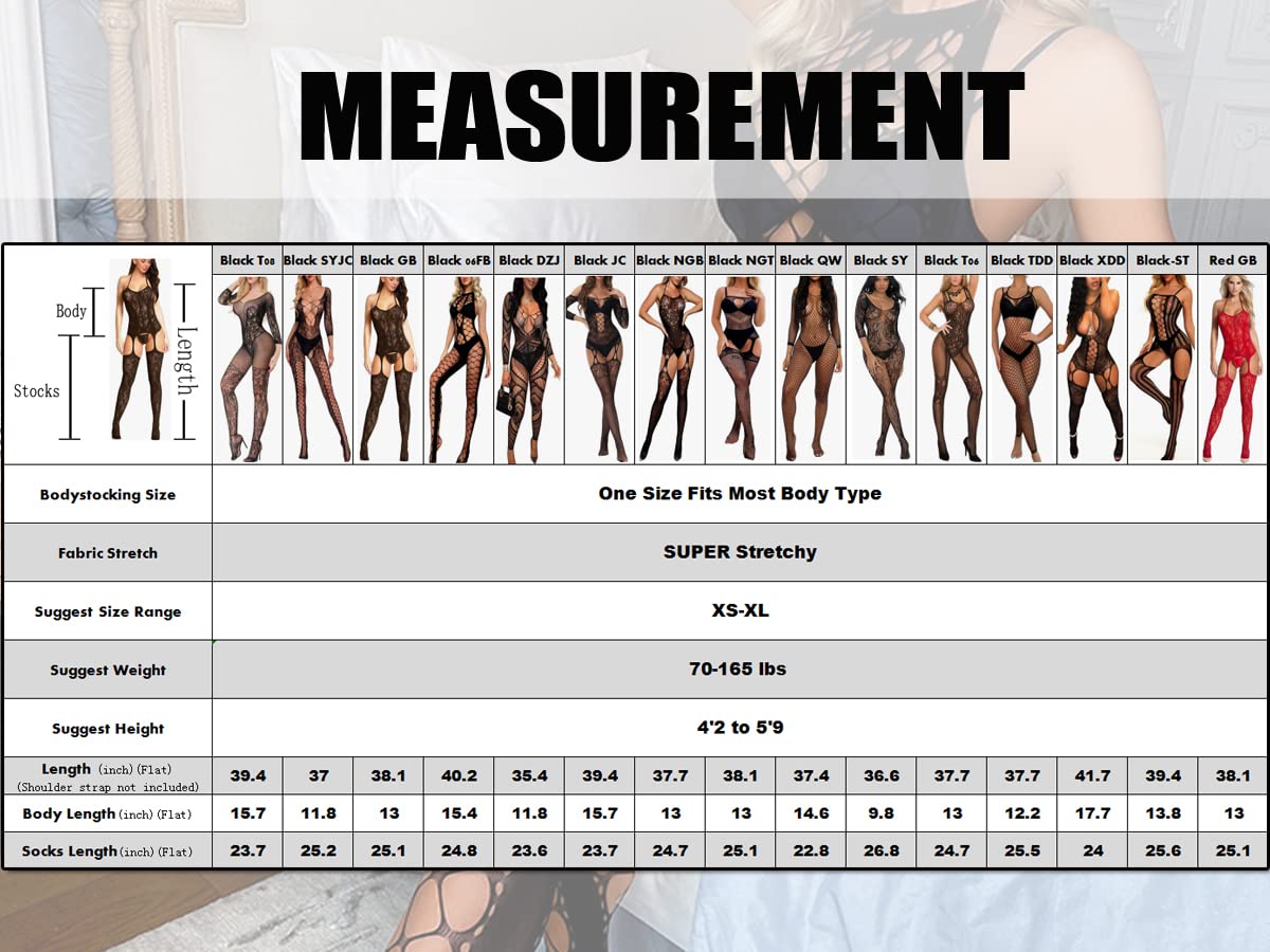 Buitifo Womens Fishnet Bodystocking Plus Size Crotchless Bodysuit Sexy Tights Soft Nightwear Lingerie (Black TGB,M)
