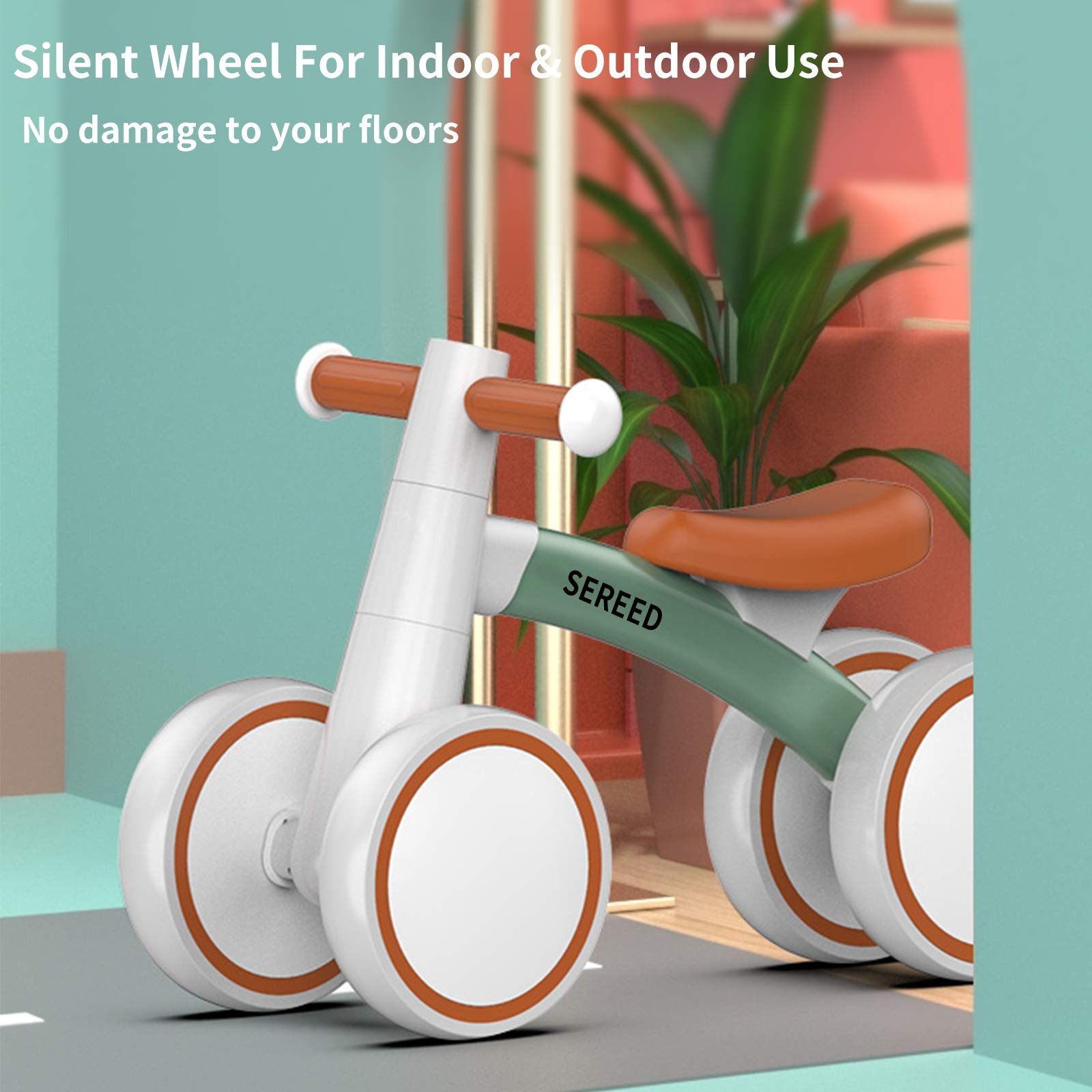 SEREED Baby Balance Bike for 1-2 Year Olds - 4 Wheels, First Bike for Toddlers, Birthday Gift (Green)