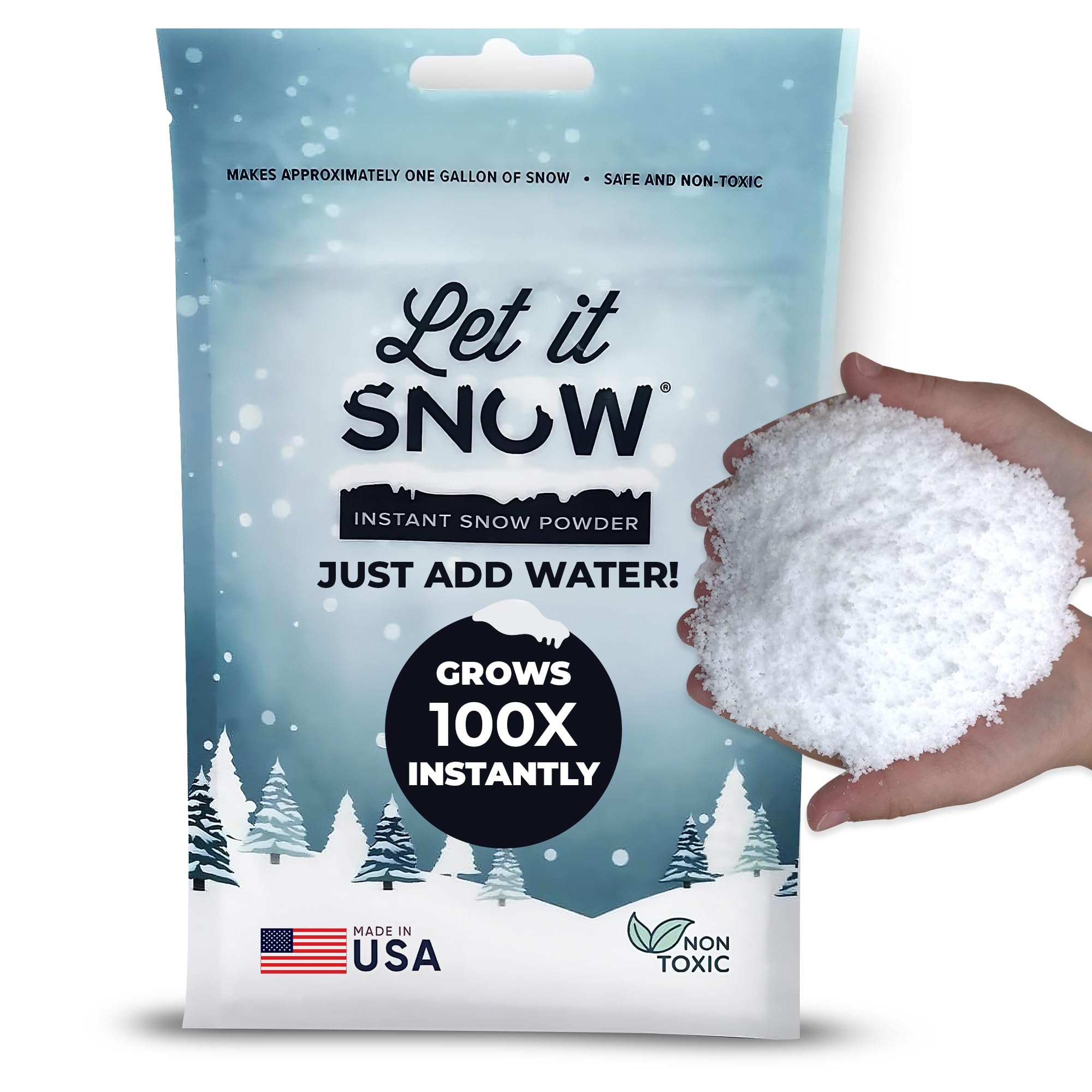 Let it Snow Instant Fake Snow Powder - Made in USA, Perfect for Kids, Holiday Decorations, Sensory Play, and Slime - 1 Pack - Makes 1 Gallon