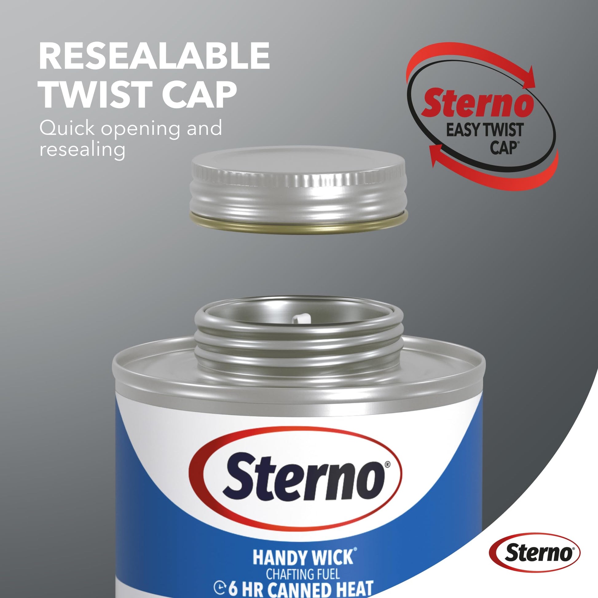 Sterno Fuel Cans - 6-Hour Burn, (12-Pack) Chafing Dish Fuel Can Burners for Food Warmer, Resealable Twist Chafer Fuel Canned Heat, Handy Wick