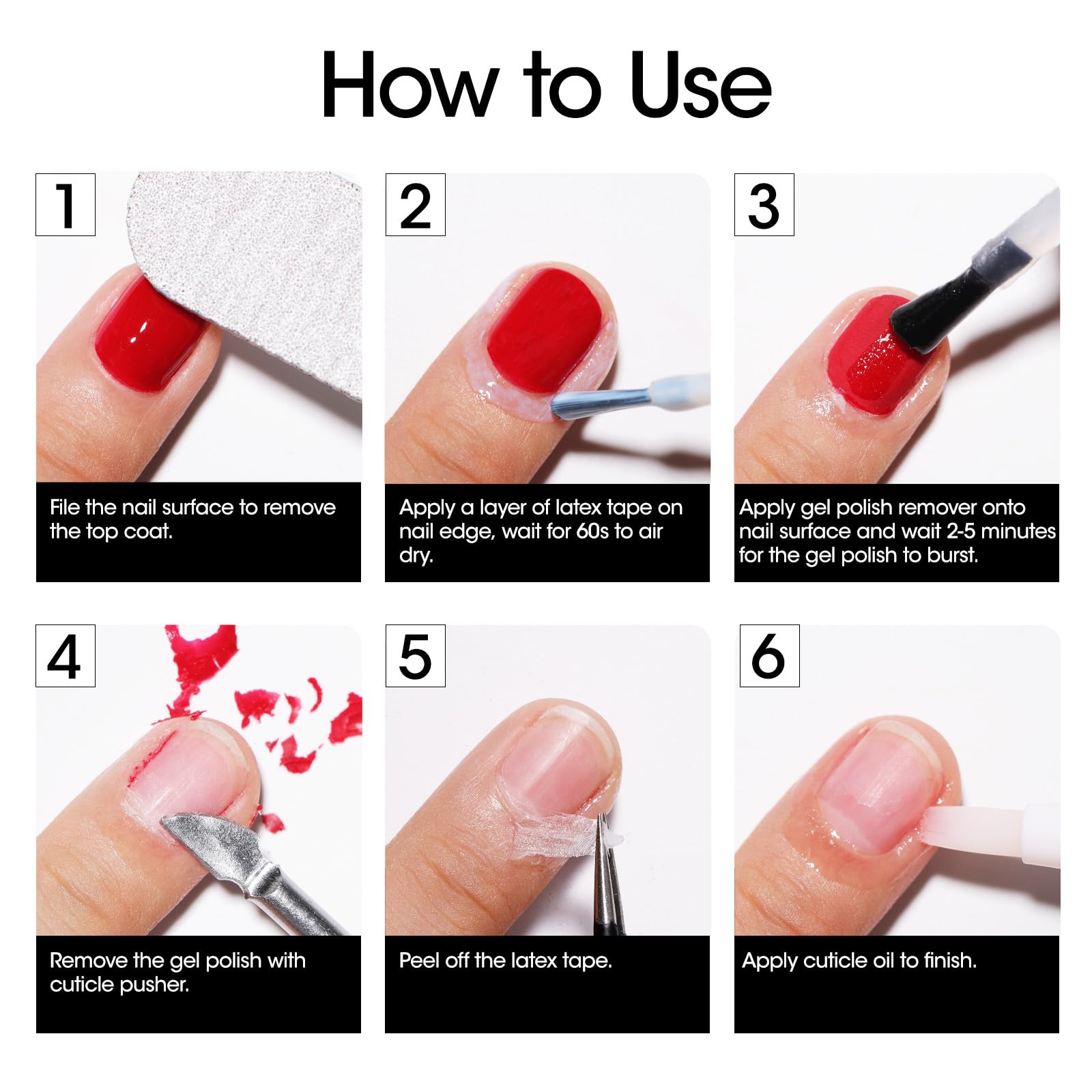 Gellen Gel Polish Remover Kit - Gel Nail Polish Remover with Latex Tape Peel Off Liquid and Manicure Tools, Quick & Easy Gel Polish Remover in 2-5 minutes, No Damage to Nails