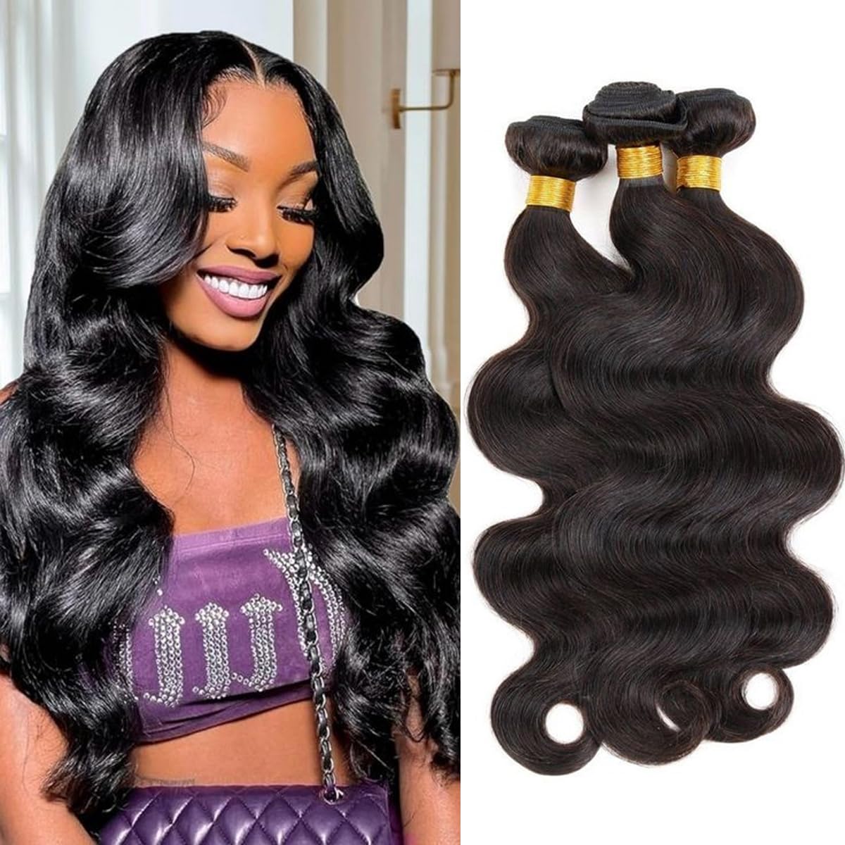 Body Wave Bundles Echthaar 14 16 18 Zoll Echthaar-Bündel 100% Unverarbeitetes brasilianisches Echthaar 3 Bündel Echthaar-Extensions für schwarze Frauen Naturfarbe