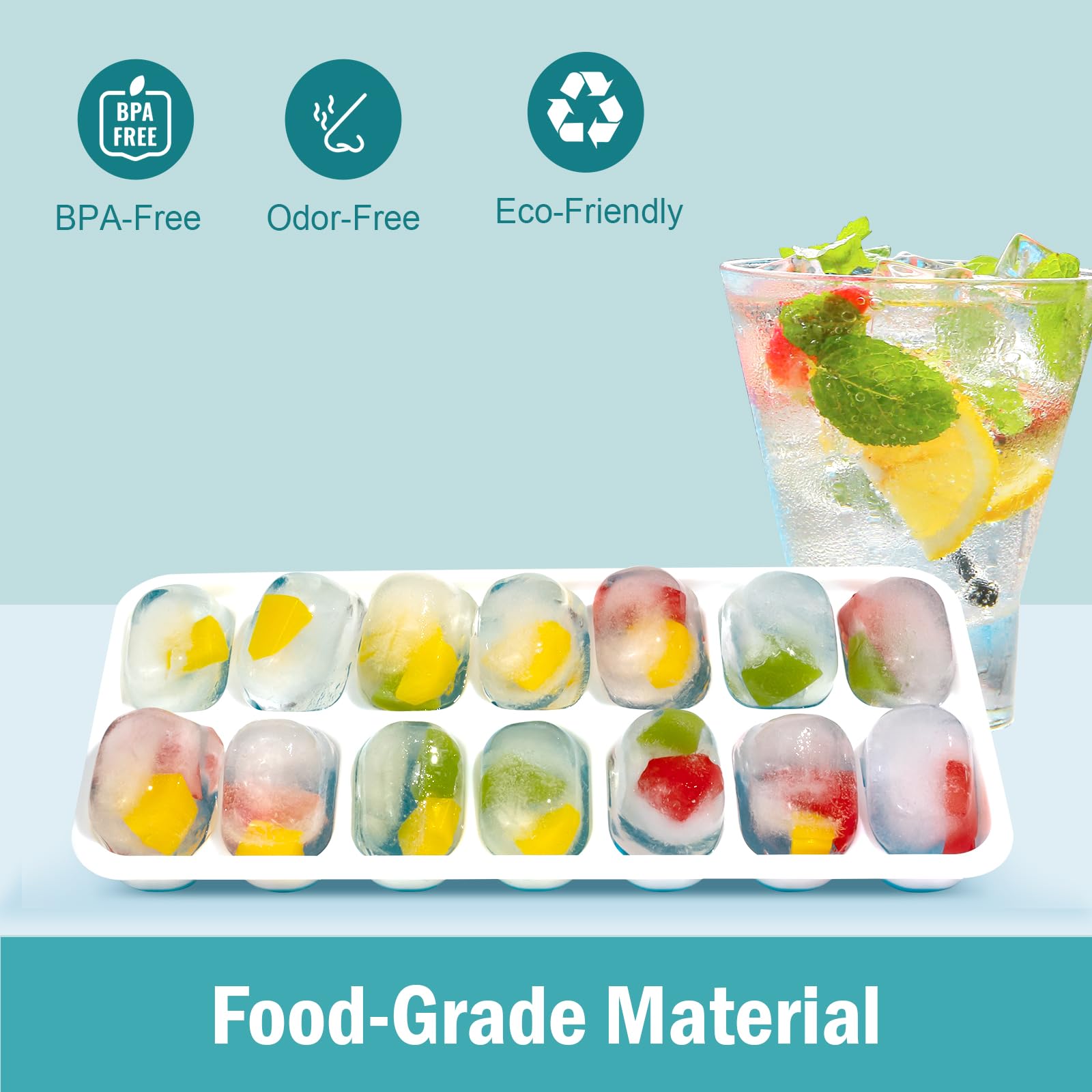 Ice Cube Trays for Freezer - 3 Pack 42 Cubes, Easy to Release Silicone Ice Trays with Spill-Resistant Lids, Reusable Ice Tray,Stackable and BPA-Free, Perfect for Cocktails, Drinks,and Ice Coffee