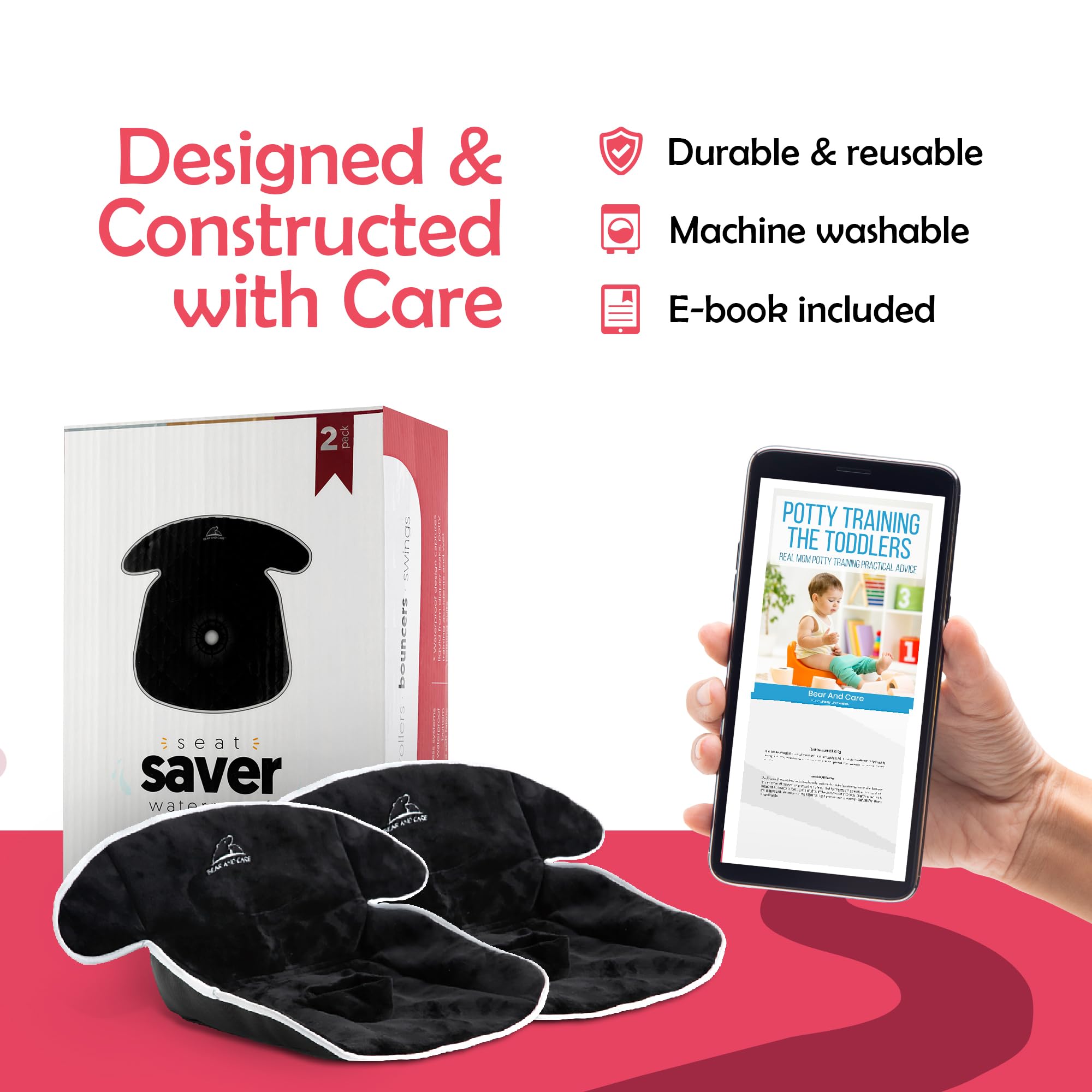Bear and Care - Piddle Pads - Strollers, Bouncers & Car Seat Pad, Waterproof & Machine-Washable Cover on Car Potty for Toddler, Toilet Training Seat Covers, 2 Count Piddle Pads Carseat Pad (Pack of 1)
