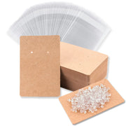 Earring Display Cards with 100 Pcs Earring Holder Cards 200 Pcs Earring Backs and 100 Jewelry Packaging for Earrings Necklace Jewelry Bags 3.5x2.4 Inches (Brown)