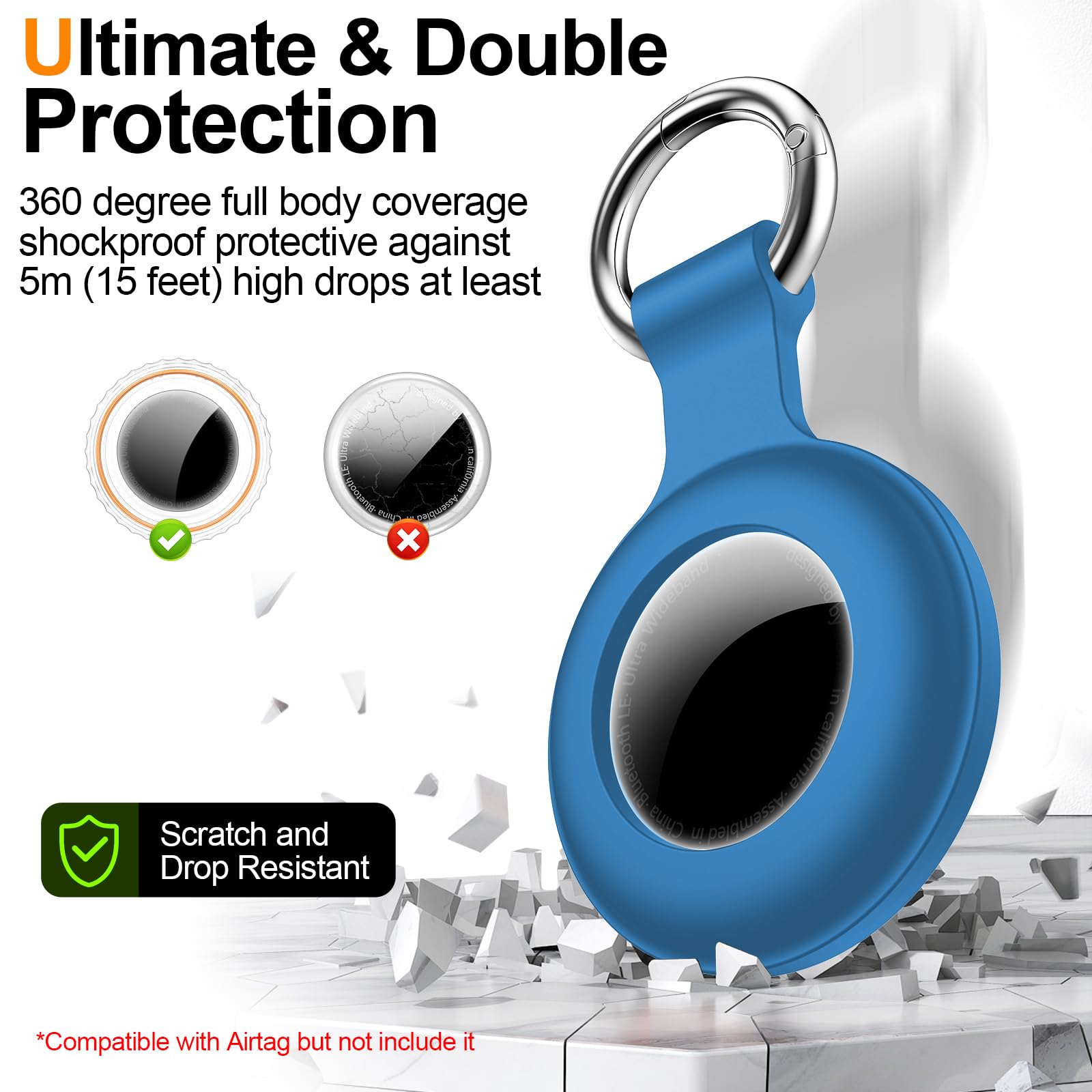 4Pack,Compatible with Airtag Holder Case with Keychain IPX8 Waterproof,Shockproof GPS Tag Tracker Cover [Anti-Scratch] [PC+Silicone] for Item Finders Case for Pets,Kids,Luggages-Black/Blue/Green/Red