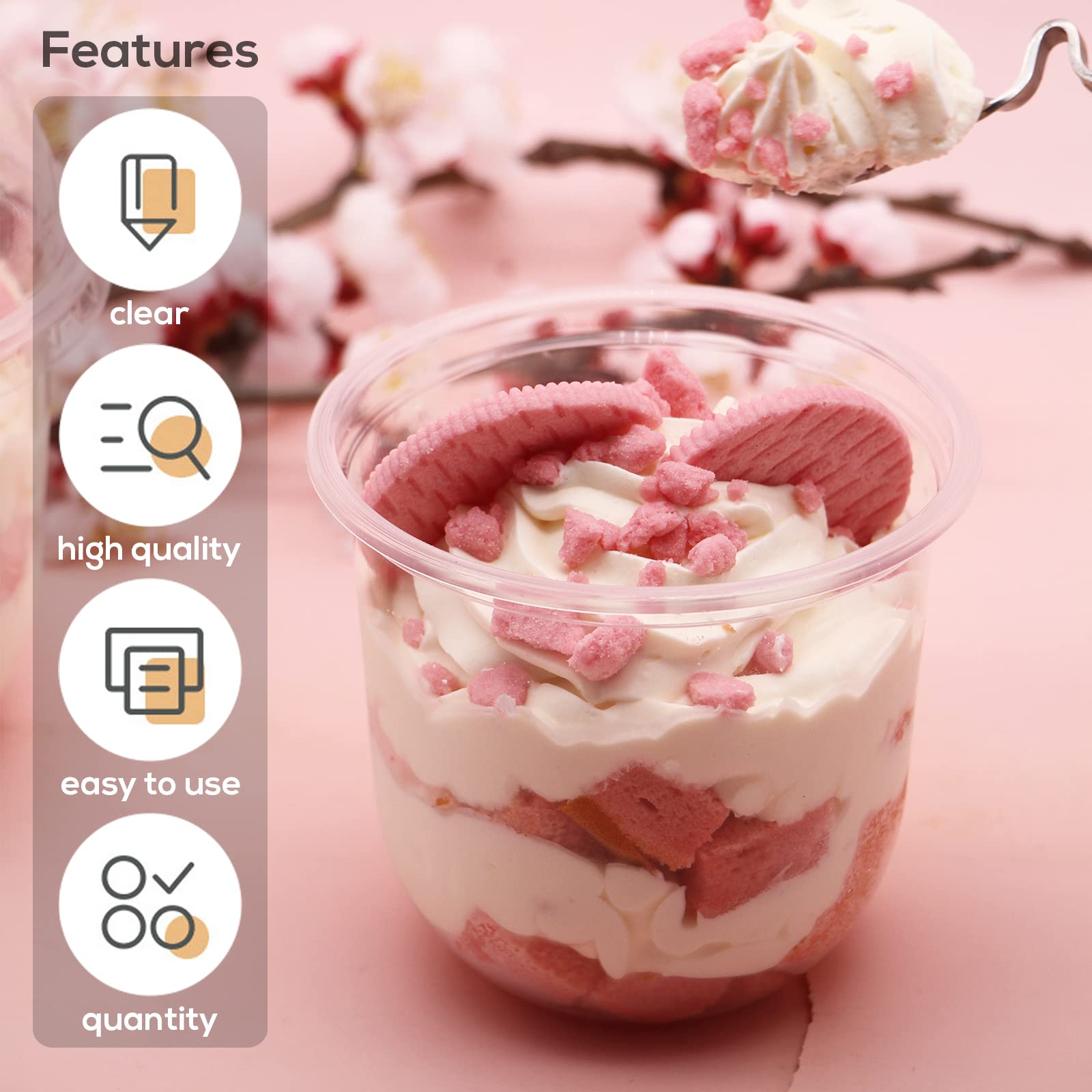 50 Pack 12OZ Clear Plastic Cups with Dome Lids and Sporks No Hole Disposable Fruit Cups for Dessert,Cupcake,Parfait,Pudding,Iced Cold Drinks,Snacks,Fruits,Bakeries,Ice Cream