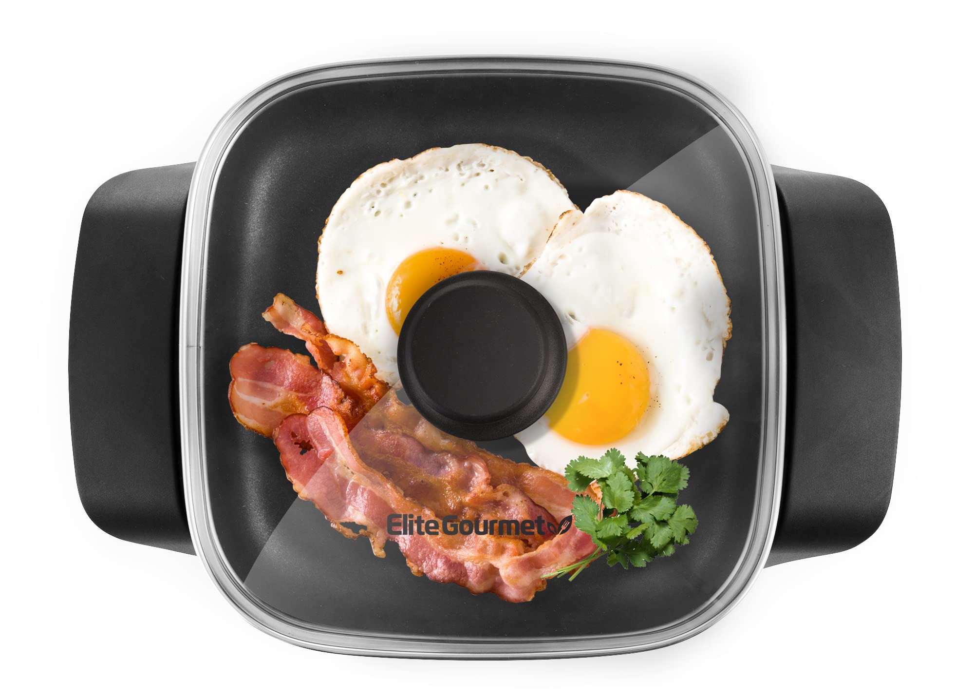 Elite Gourmet EG808 8" x 8" Non-stick Electric Skillet, Dishwasher Safe with Tempered Glass Vented Lid, Rapid Heat Up, 600W, Black