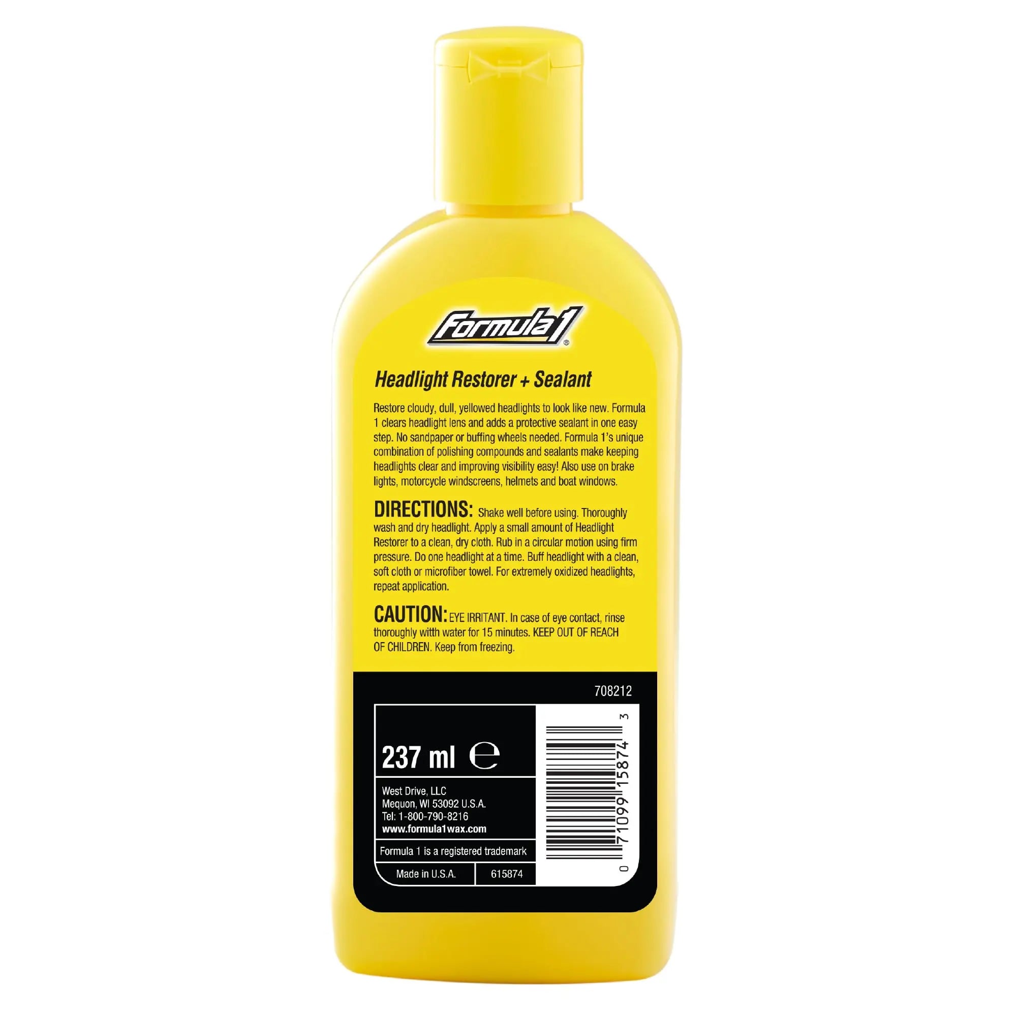 Formula 1 Headlight Restorer & Sealant – One Step Polish to Clean & Renew Yellowed Headlights, Windscreens, or Exterior Plastics (8 oz.)