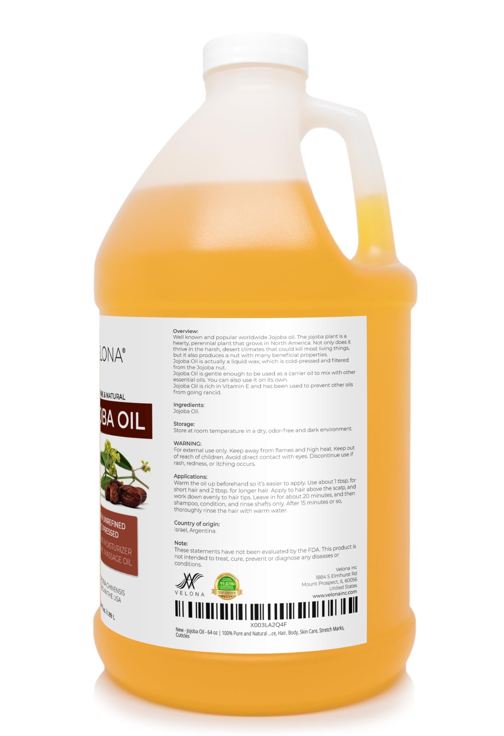 Jojoba Oil - 64 oz | 100% Pure and Natural | Golden, Unrefined, Cold Pressed, Hexane Free | Moisturizing Face, Hair, Body, Skin Care, Stretch Marks, Cuticles