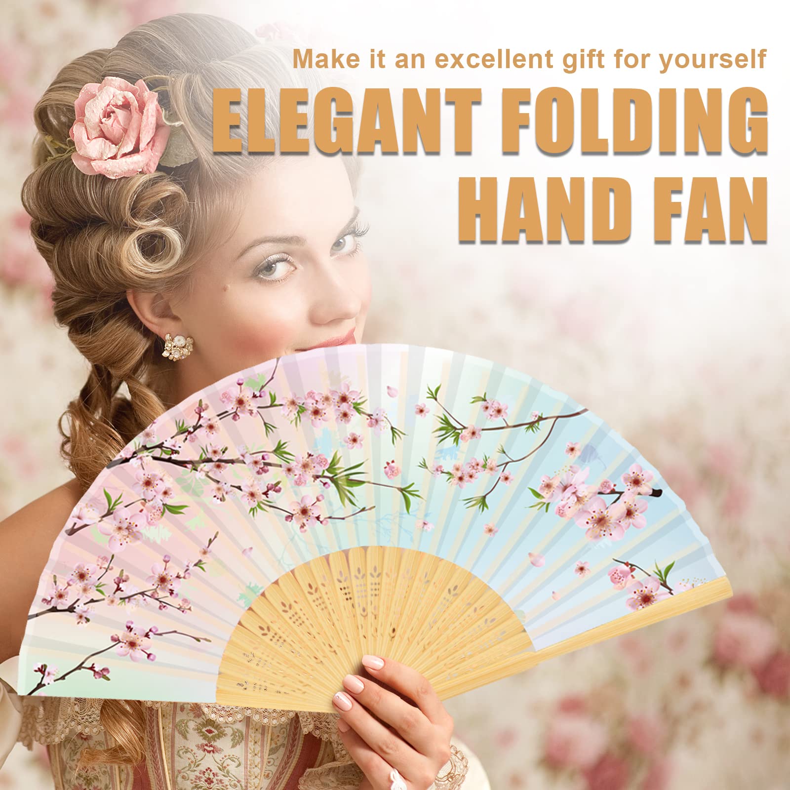 WEARXI Handheld Fan, 4 PCS Silk Hand Fan Foldable, Hand Fans for Women Foldable, Bamboo Folding Hand Held Fan, Mothers Day Mom Gifts for Women, Paper Fans for Line Dancing, Party, Wedding & Home Decor