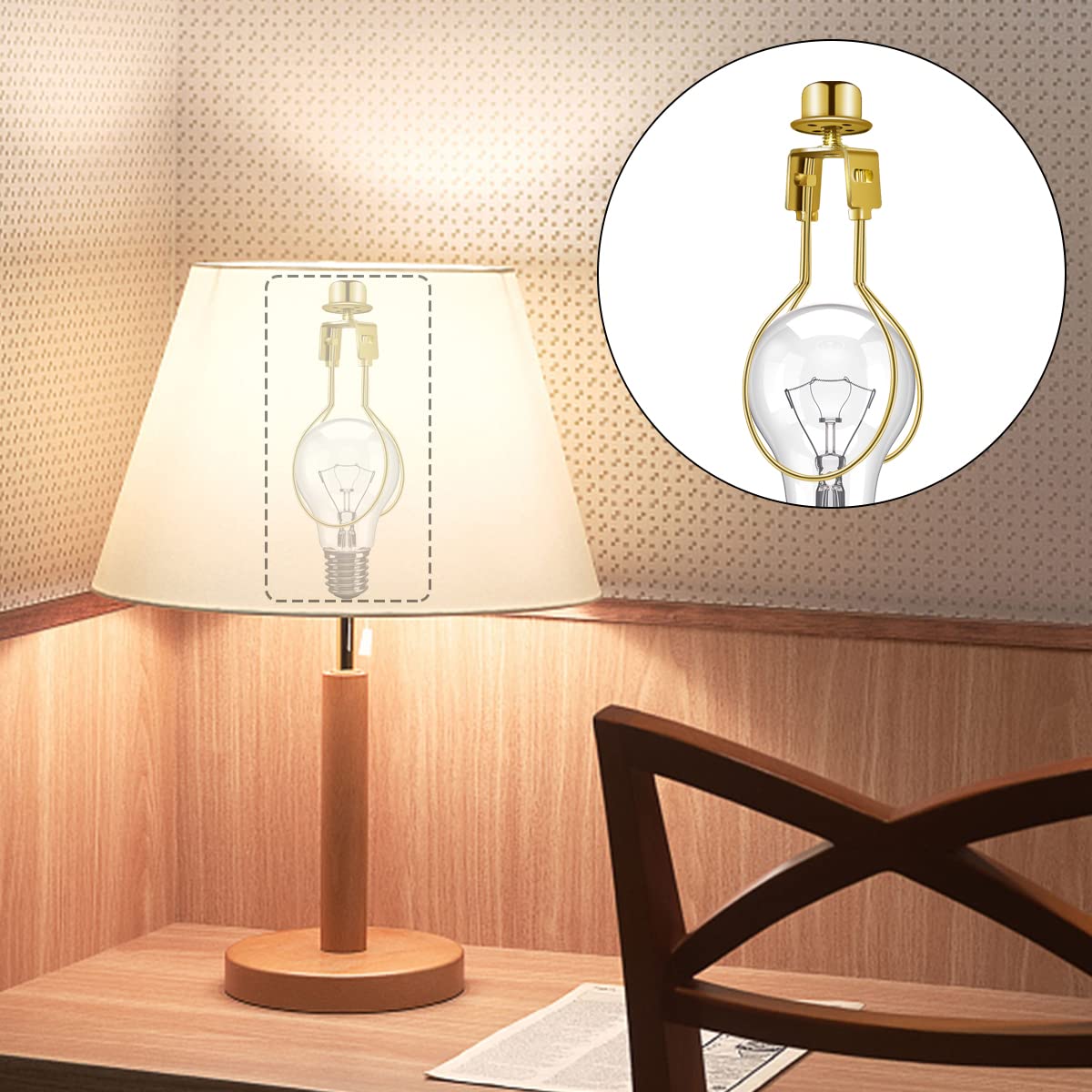 Lamp Holder for Clip-on Light Bulbs with Levellers, Include Finial - DIY Adapter for Shades (1 Pc, Gold)