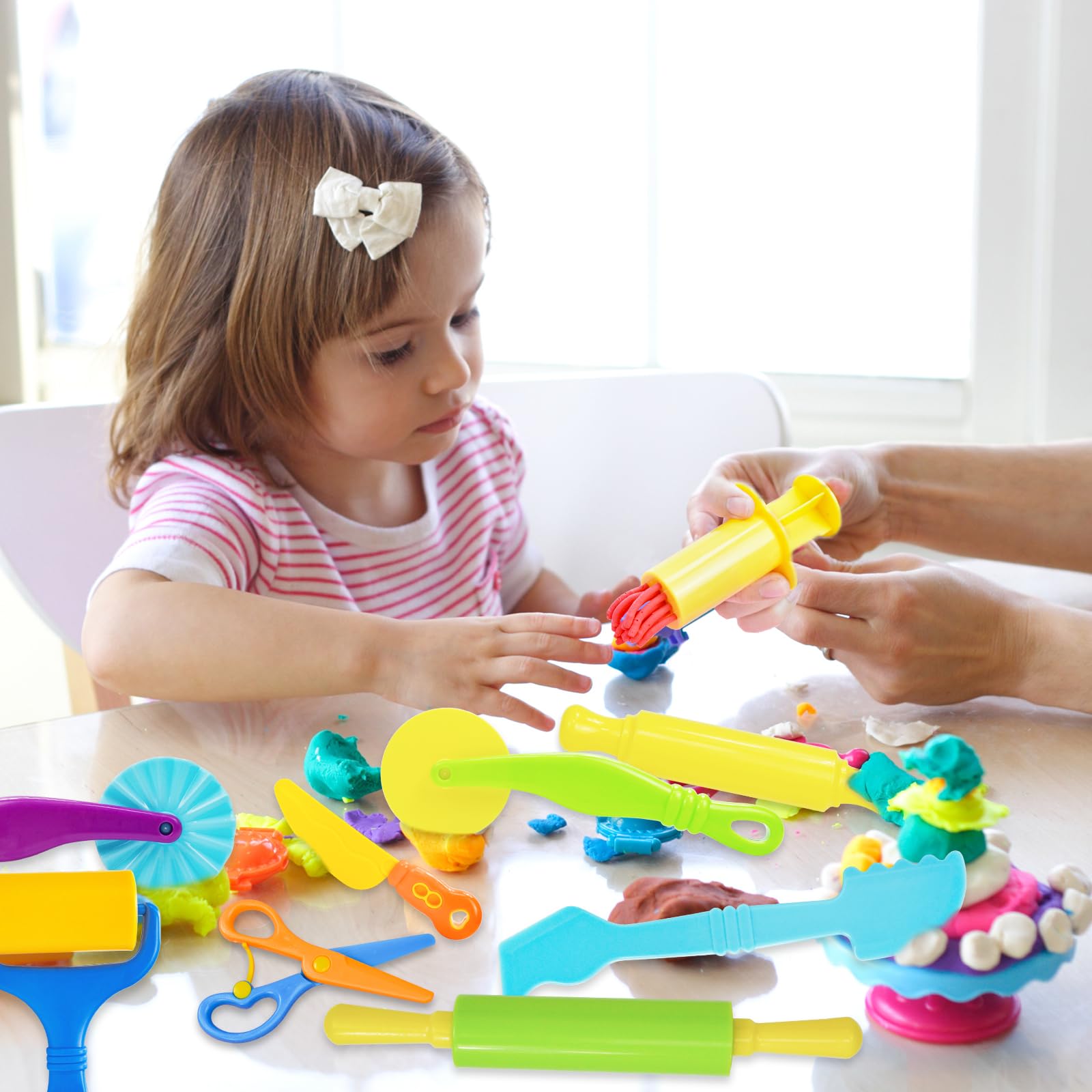 LCY WEDSHI Playdough Tool Set, 9 Pcs Play Dough Tools Sets for Kids Ages 4-8, Playdough Accessories Includes Cutters Roller, Rolling Pins, Safety Scissors, Plastic Knife
