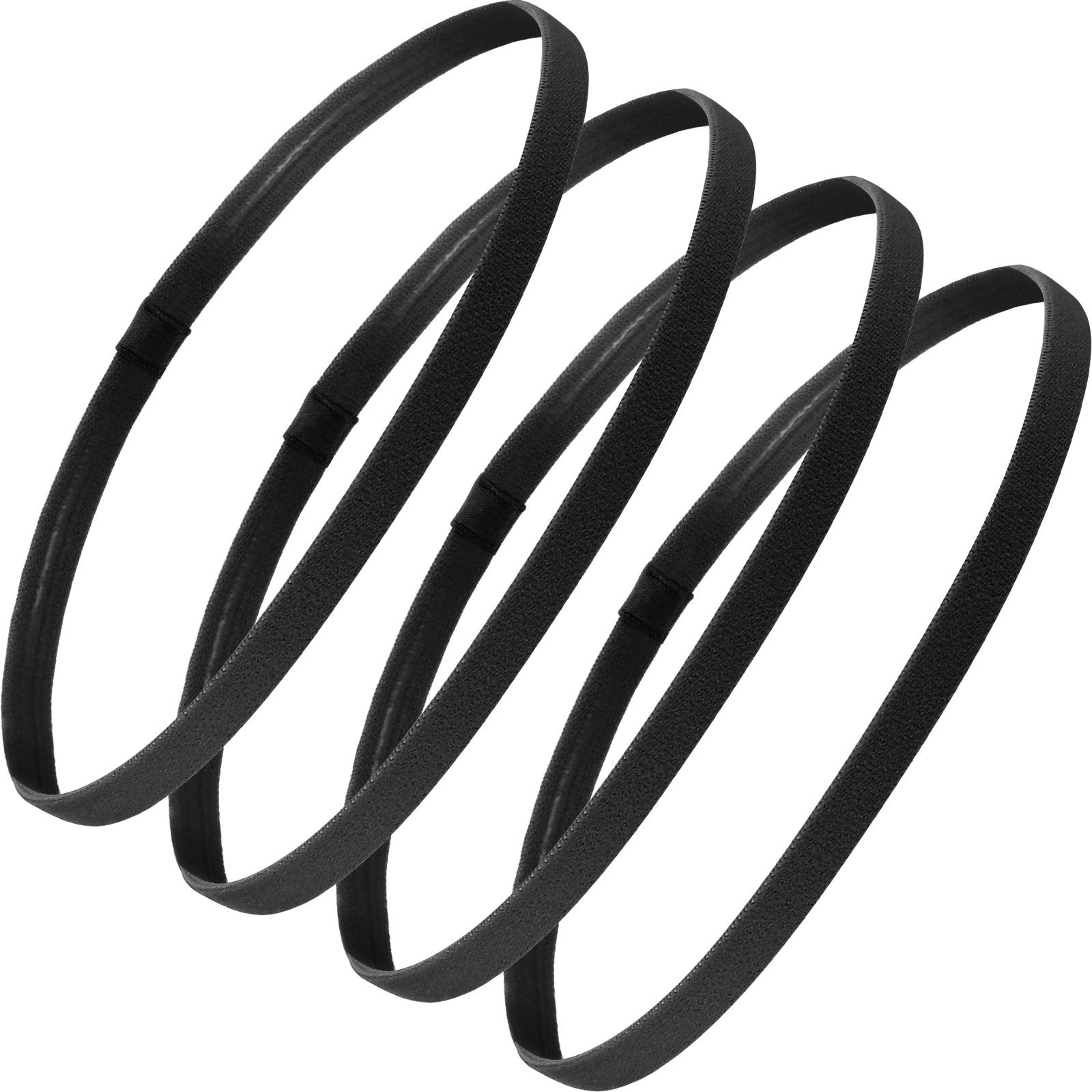 4 Stück dicke, rutschfeste, elastische Sport-Stirnbänder Haarbänder für Damen und Herren (Schwarz)