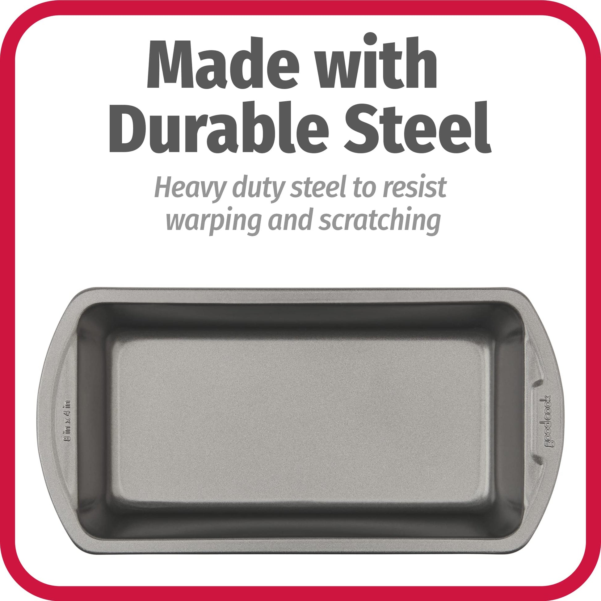 GoodCook Nonstick Loaf Pan 8 x 4-Inch Heavy-Duty Steel Bakeware with Easy-Clean Non-Stick Coating, Oven & Dishwasher Safe Pan for Meatloaf Breads Lasagnas Casseroles & More, Set of 2, Gray