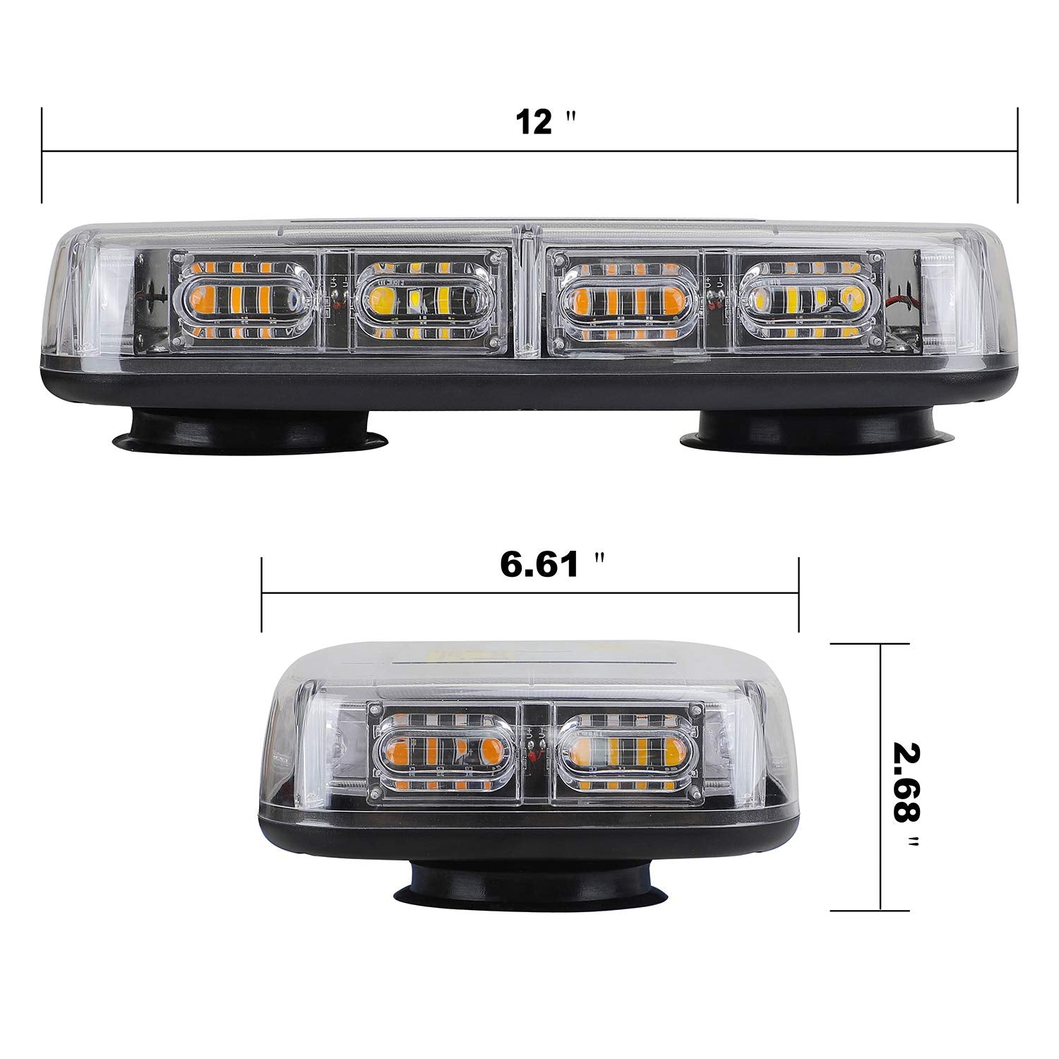 ASPL [Upgraded 5] 48LED Roof Top Strobe Lights, High Visibility Emergency Safety Warning LED Mini Strobe Light bar with Magnetic Base for 12-24V Snow Plow, Trucks, Construction Vehicles (Amber/White)